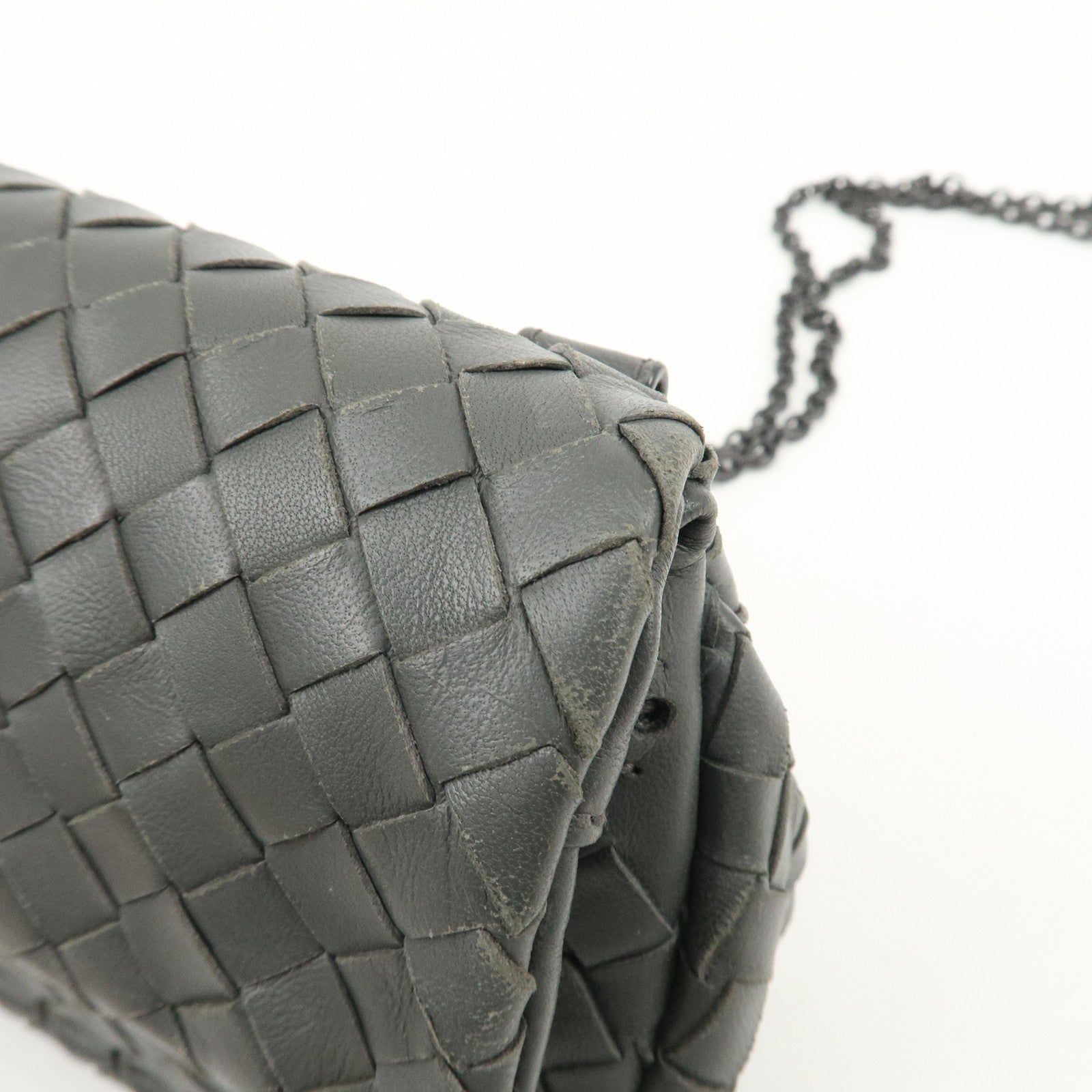 BOTTEGA VENETA Intrecciato Leather Chain Shoulder Bag Gray 310774