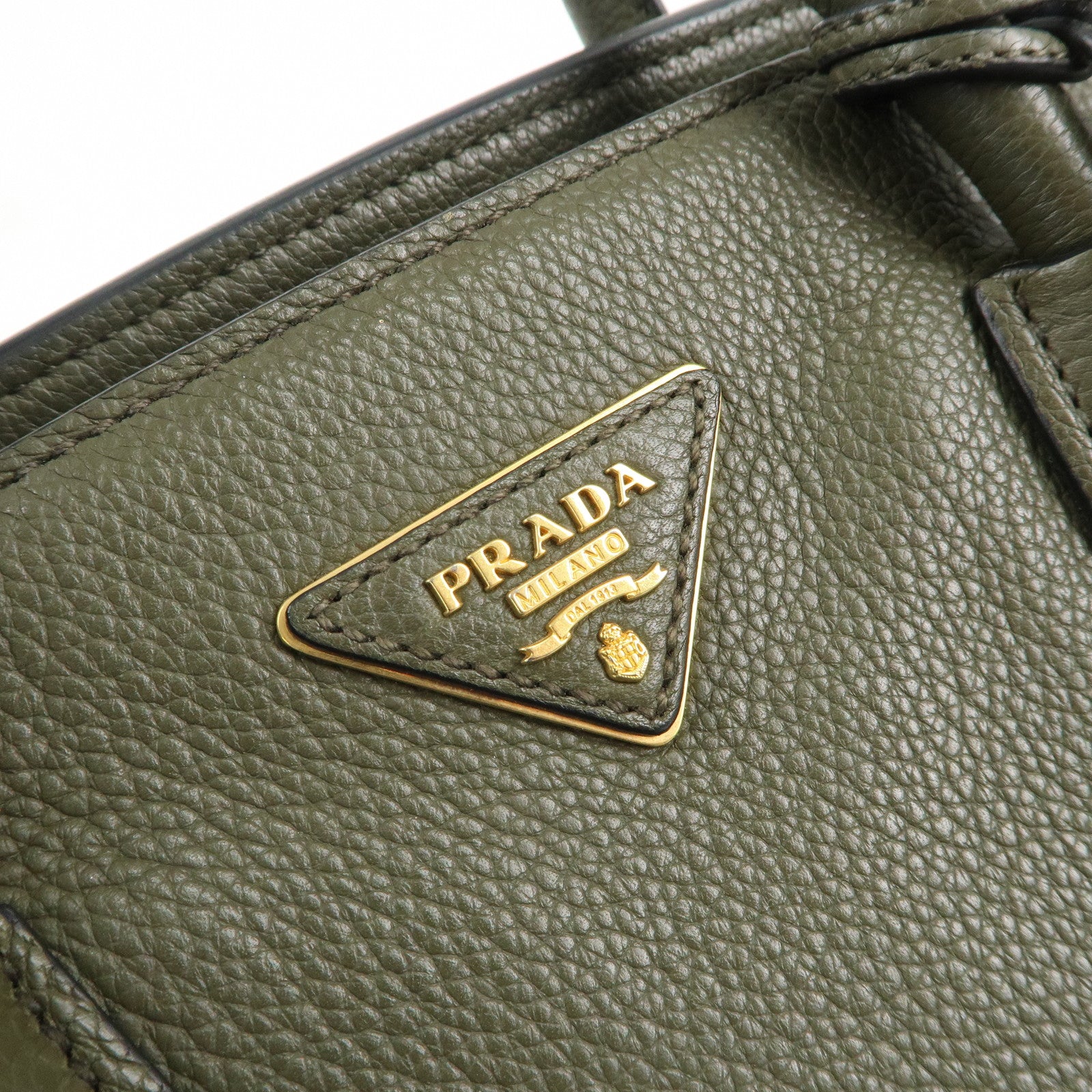 PRADA Logo Leather Hand Bag Shoulder Bag Khaki