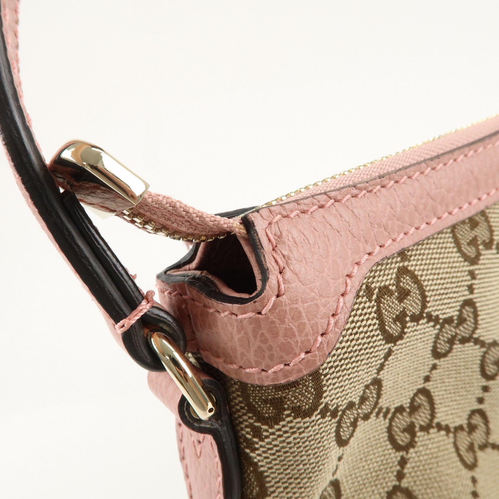 GUCCI GG Canvas Leather One Shoulder Bag Pink Beige 449244