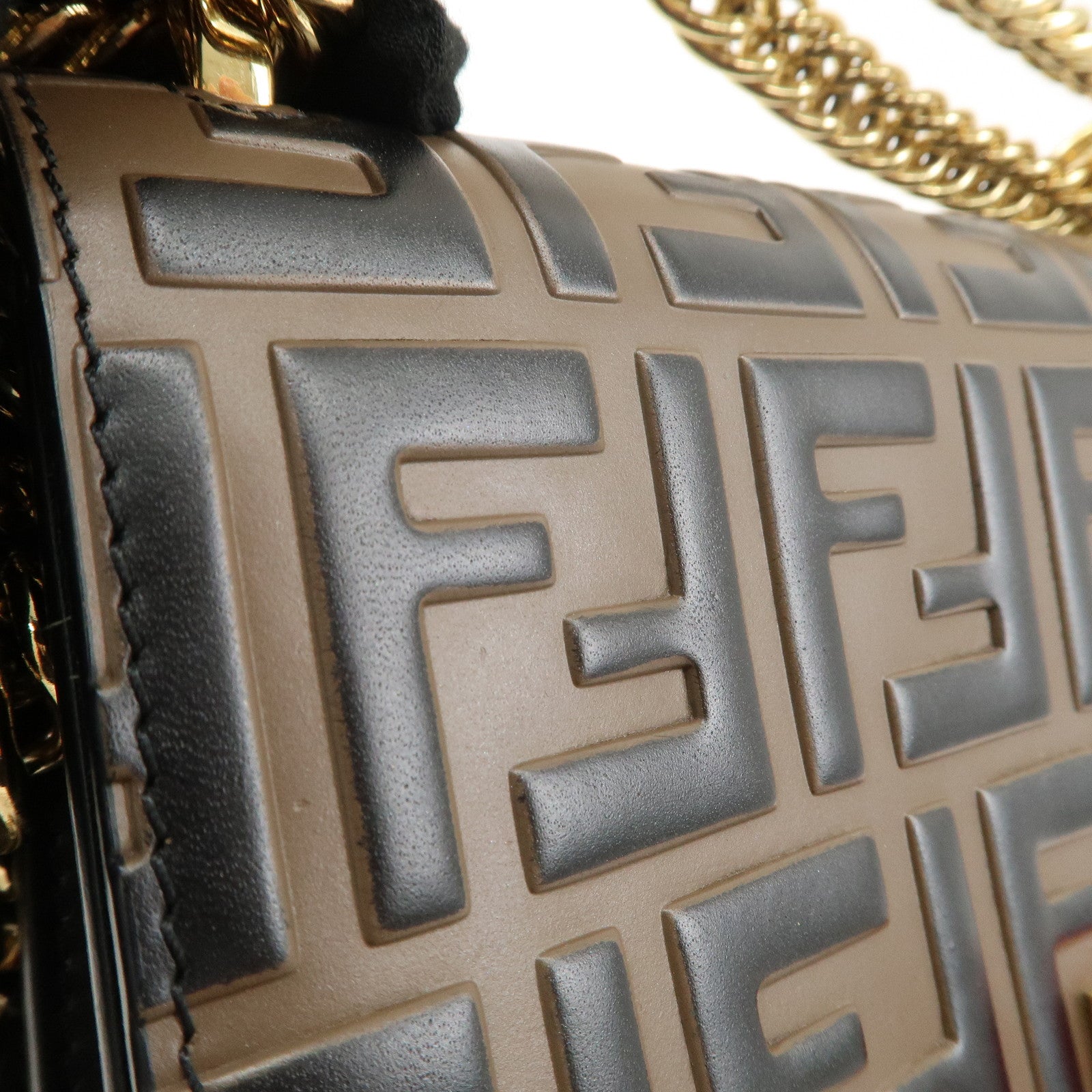 FENDI Zucca Mini Canai Leather Chain Shoulder Bag Black 8M0381 Used