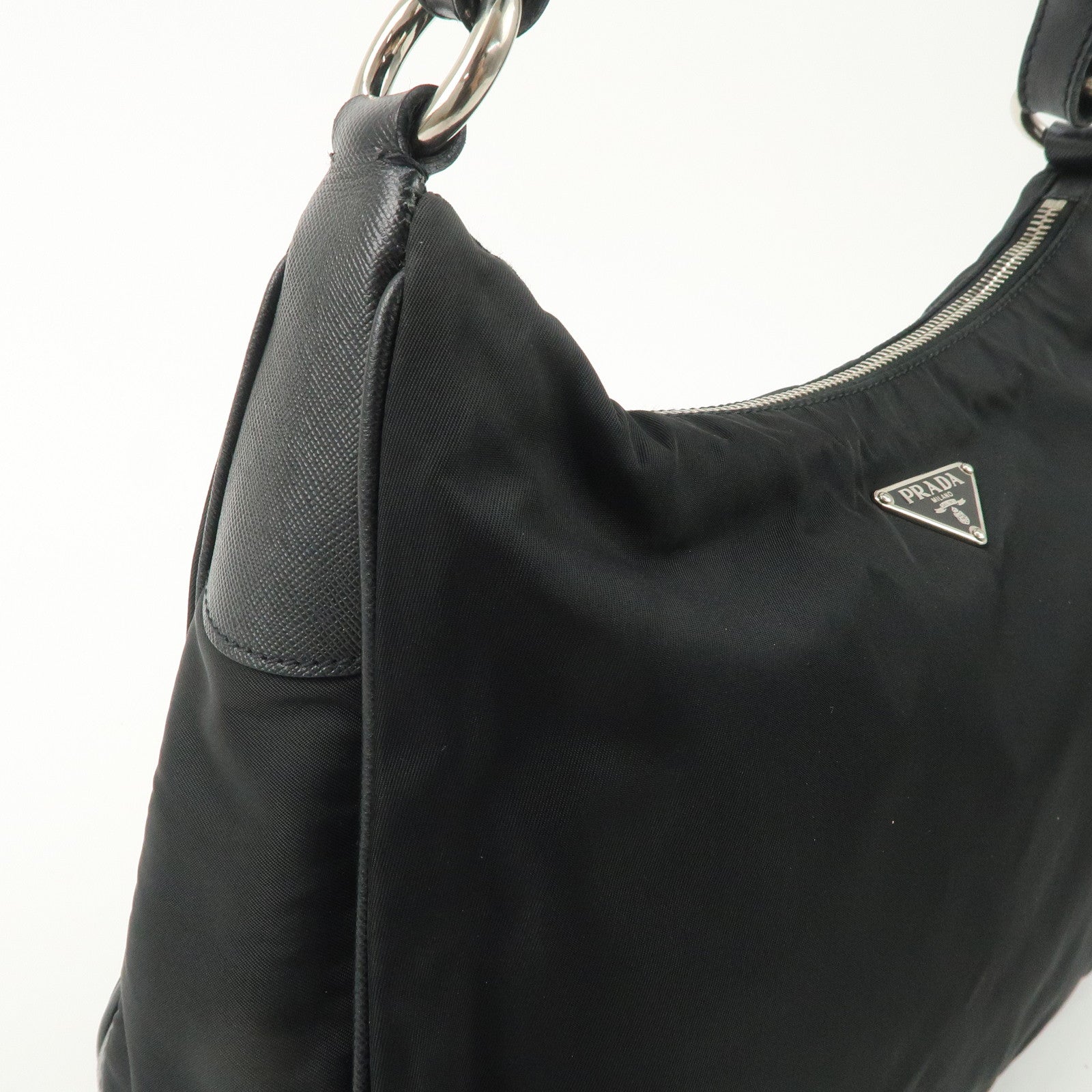 PRADA Nylon Leather Shoulder Bag Black BR2585