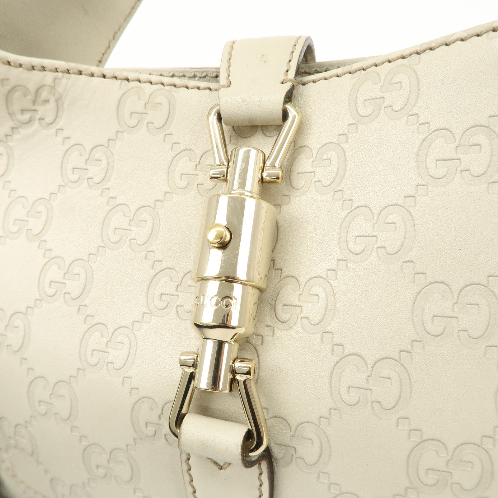 GUCCI New Jackie Guccissima Leather Shoulder Bag Ivory 141576 Used