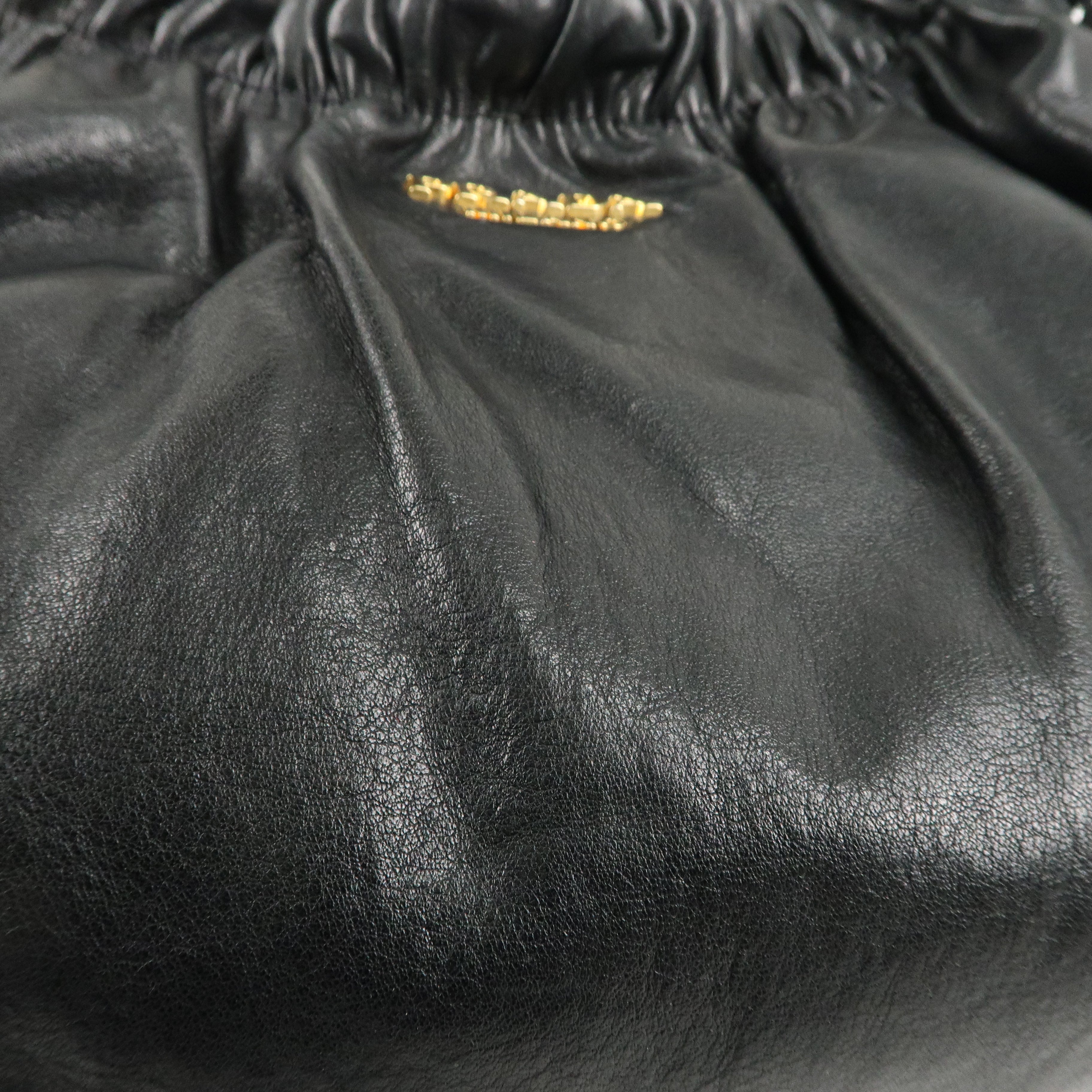 PRADA Logo Leather Shoulder Hand Bag Black Gold Hardware