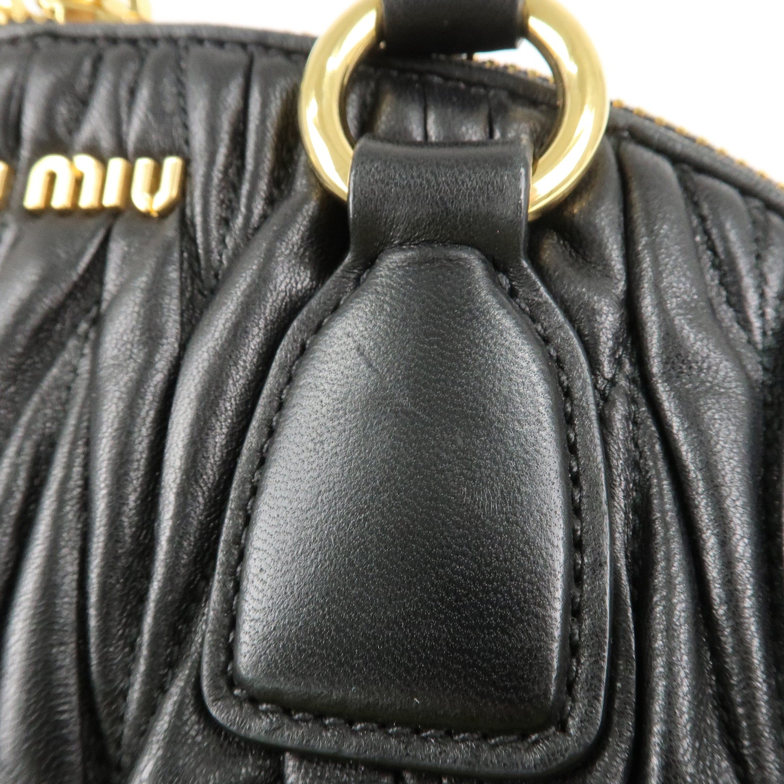 MIU MIU Matelasse Leather Hand Bag Black Gold Hardware Used