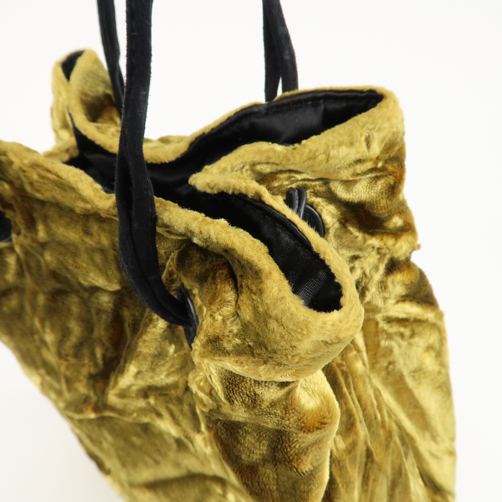 MIU MIU Satin Velour Suede Shoulder Bag Drawstring Bag Gold Black