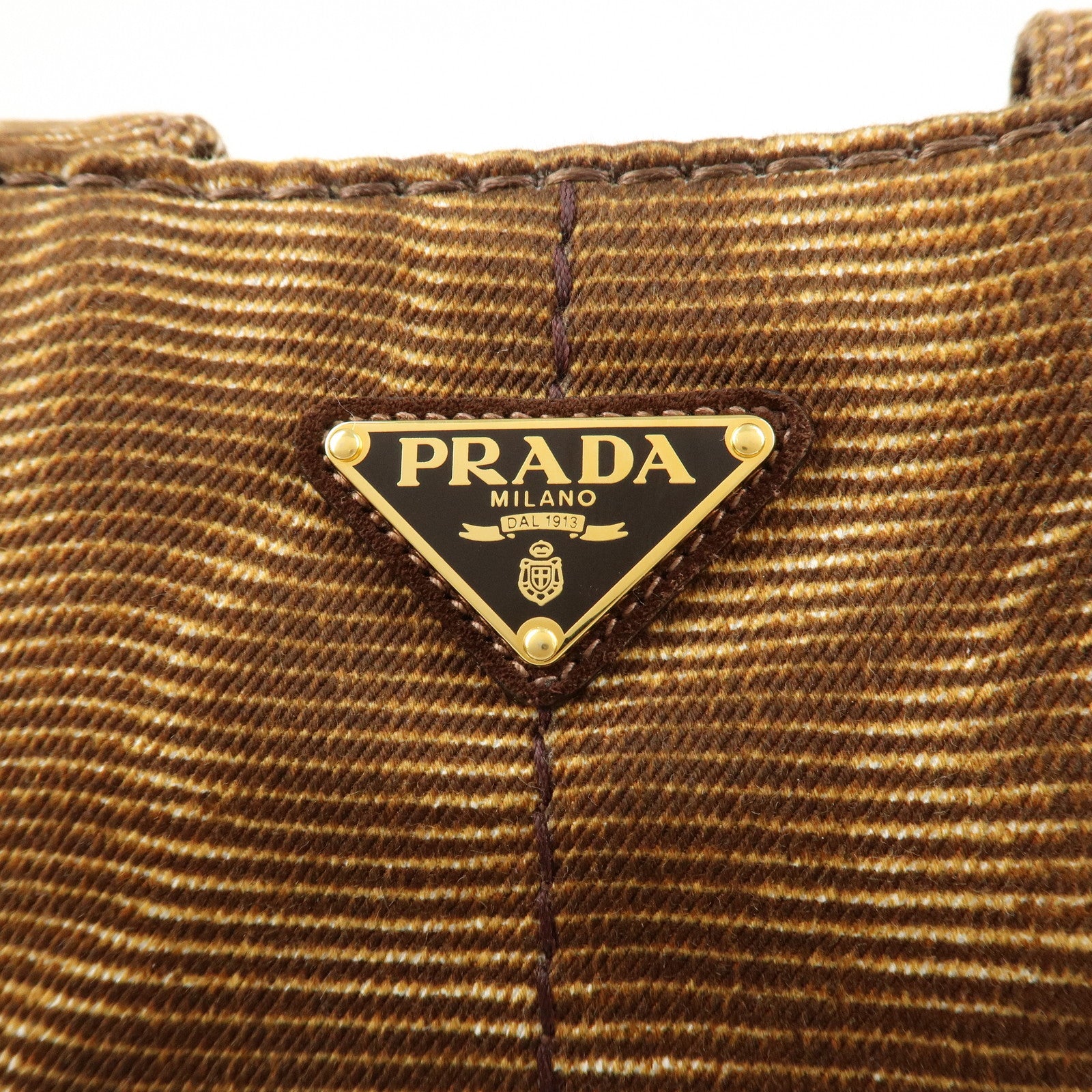 PRADA Canapa Large Canvas Tote Bag Hand Bag Brown B1872B Used