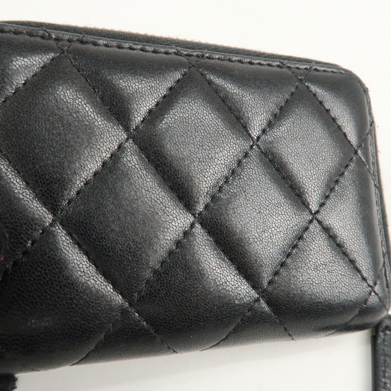 CHANEL Matelasse Lamb Skin Zip Around Coin Case Black A69271