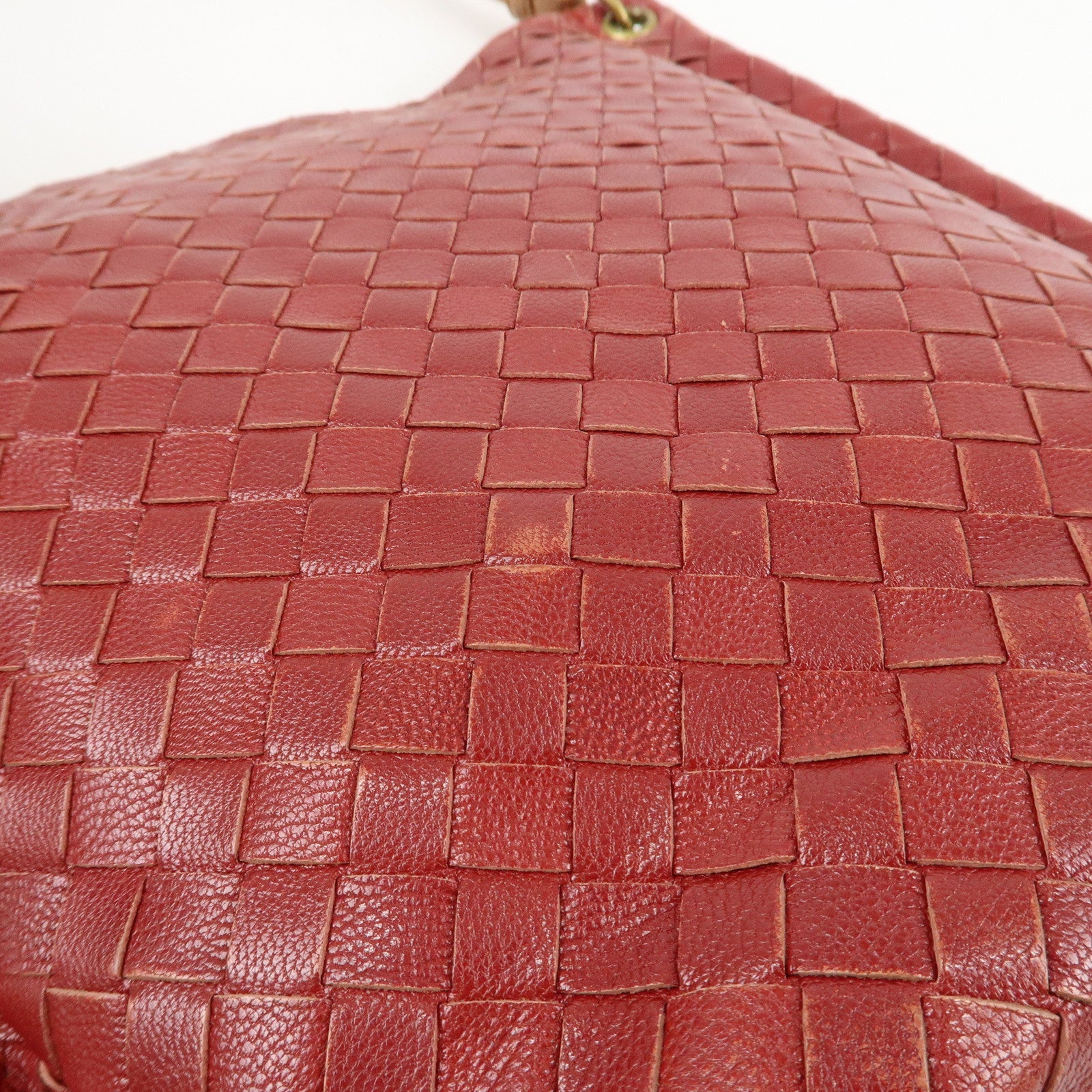 BOTTEGA VENETA Intrecciato Leather Shoulder Bag Red Beige 210236