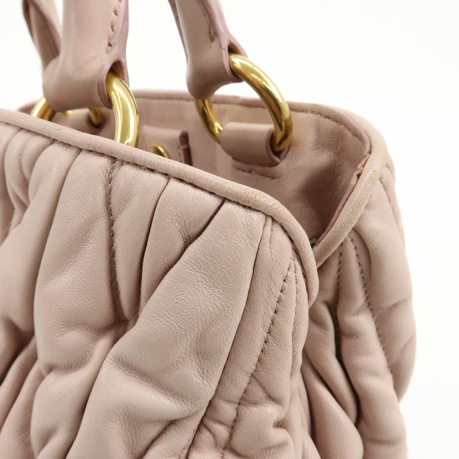 MIU MIU Matelasse Leather 2Way Shoulder Hand Bag Pink Beige