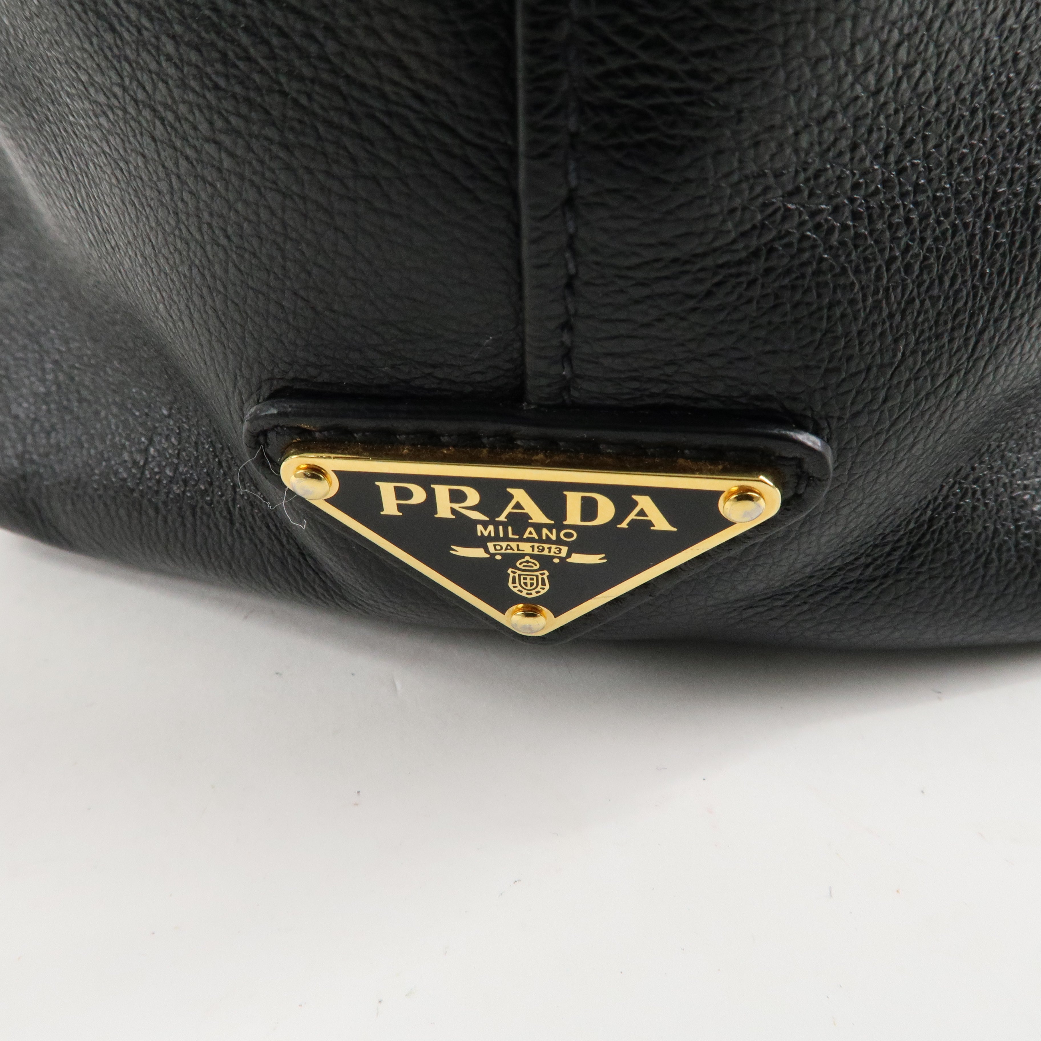 PRADA Leather 2Way Bag Hand Bag Shoulder Bag Black 1BA104