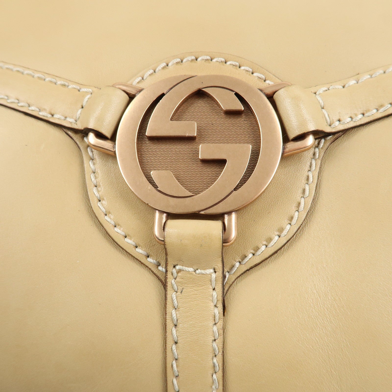 GUCCI Interlocking G Leather Shoulder Bag 114877 Beige