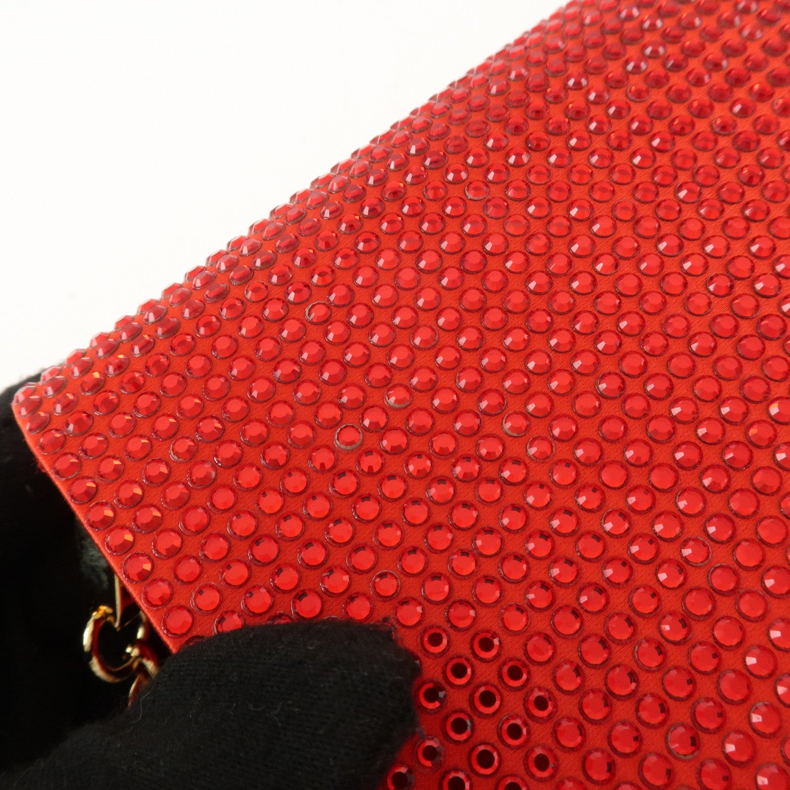 Ferragamo Nylon Rhinestone 2Way Bag Chain Shoulder Bag Red Used