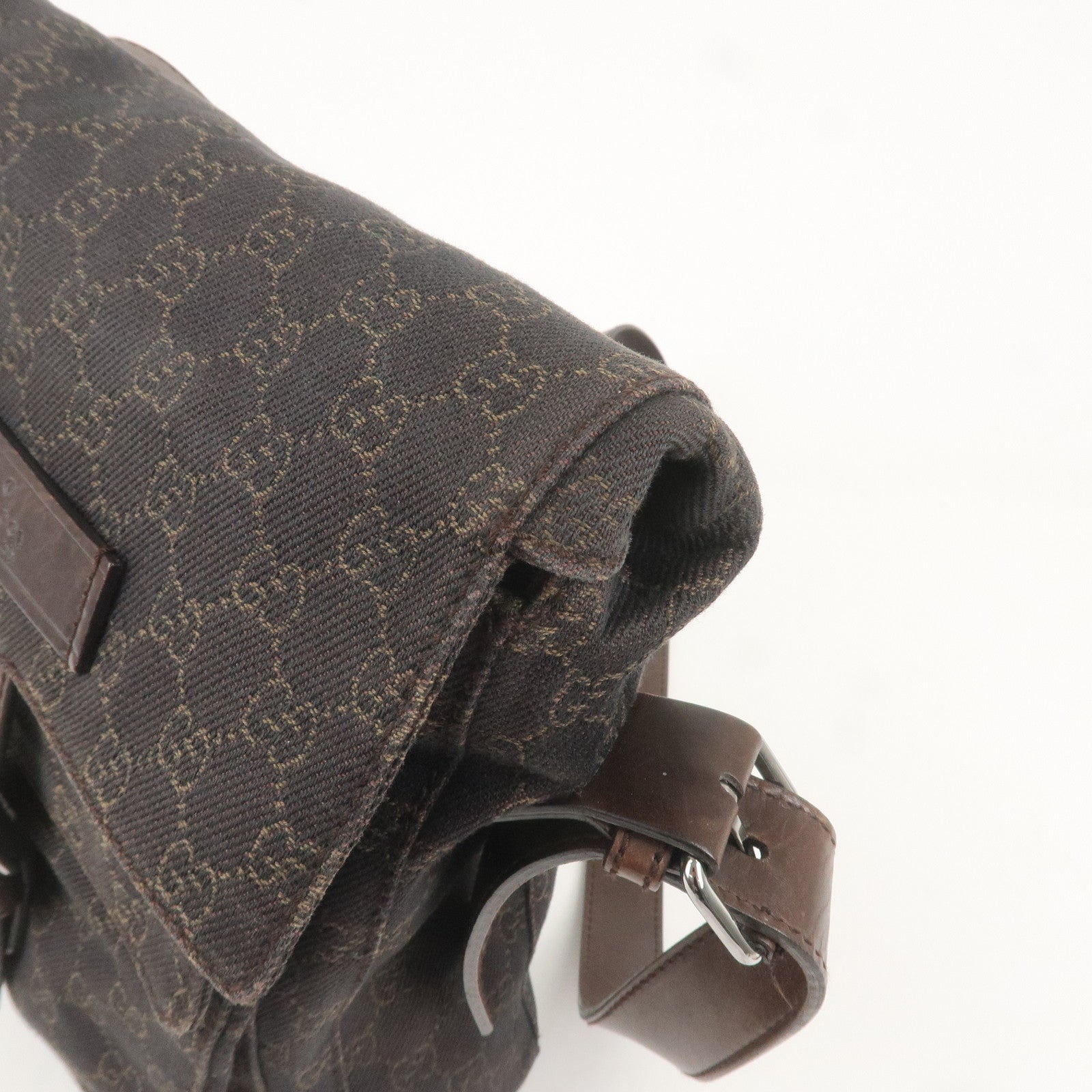 GUCCI GG Canvas Leather Shoulder Bag Dark Brown 101654