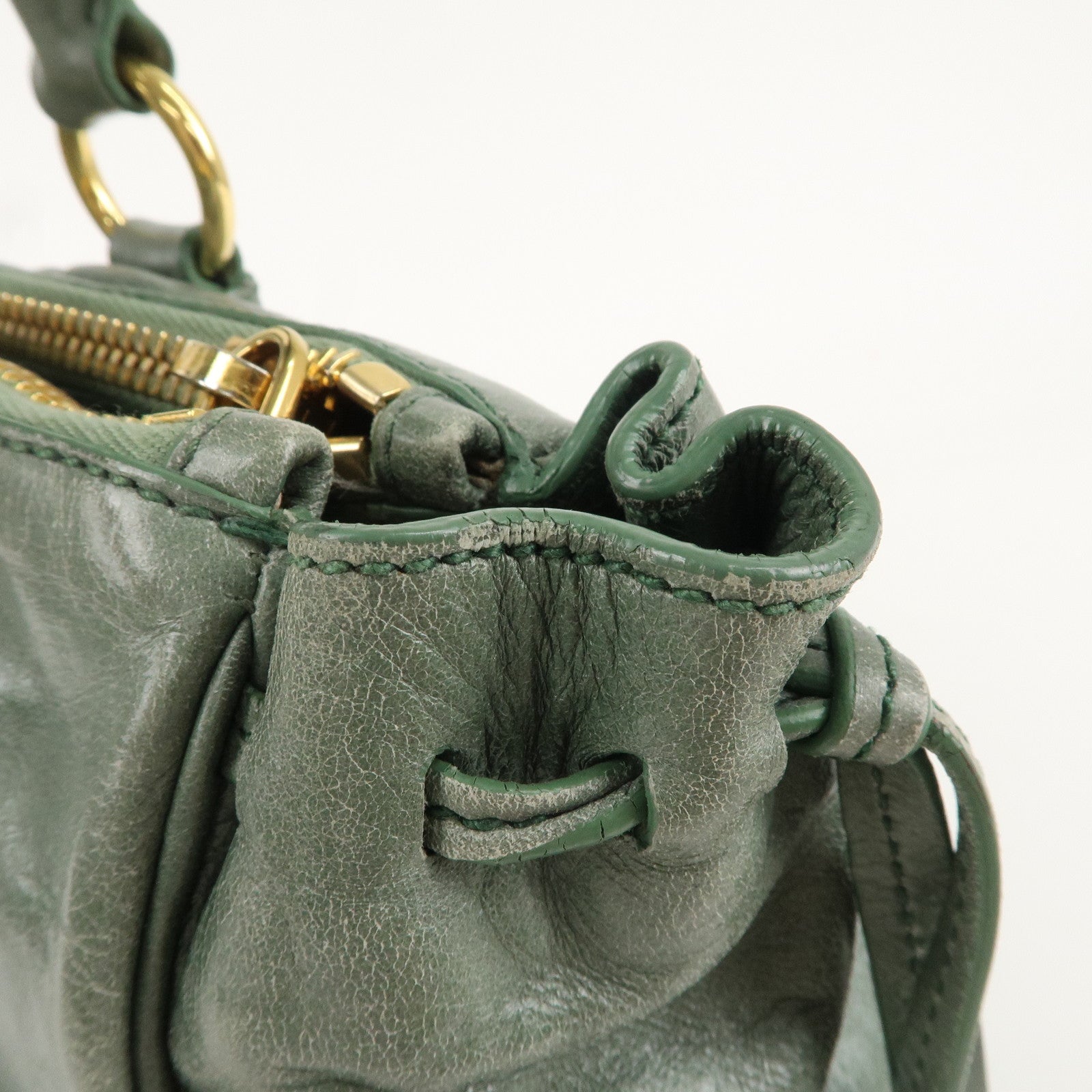 MIU MIU Leather 2Way Bag Hand Bag Shoulder Bag Green