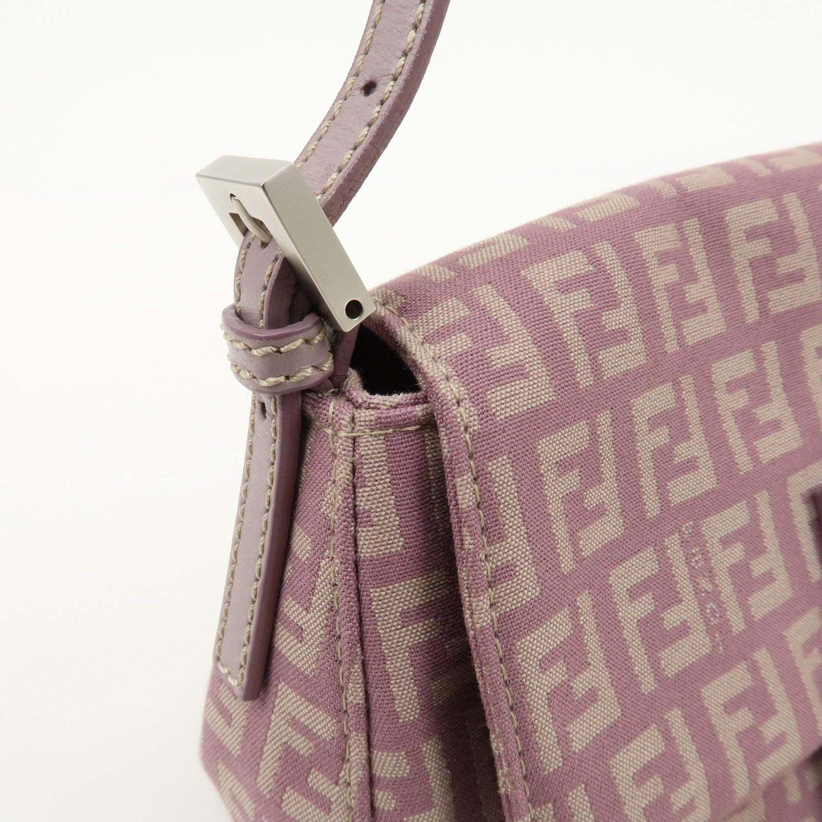 FENDI Zucchino Canvas Leather Mini Mamma Baguette Purple 8BR180 Used