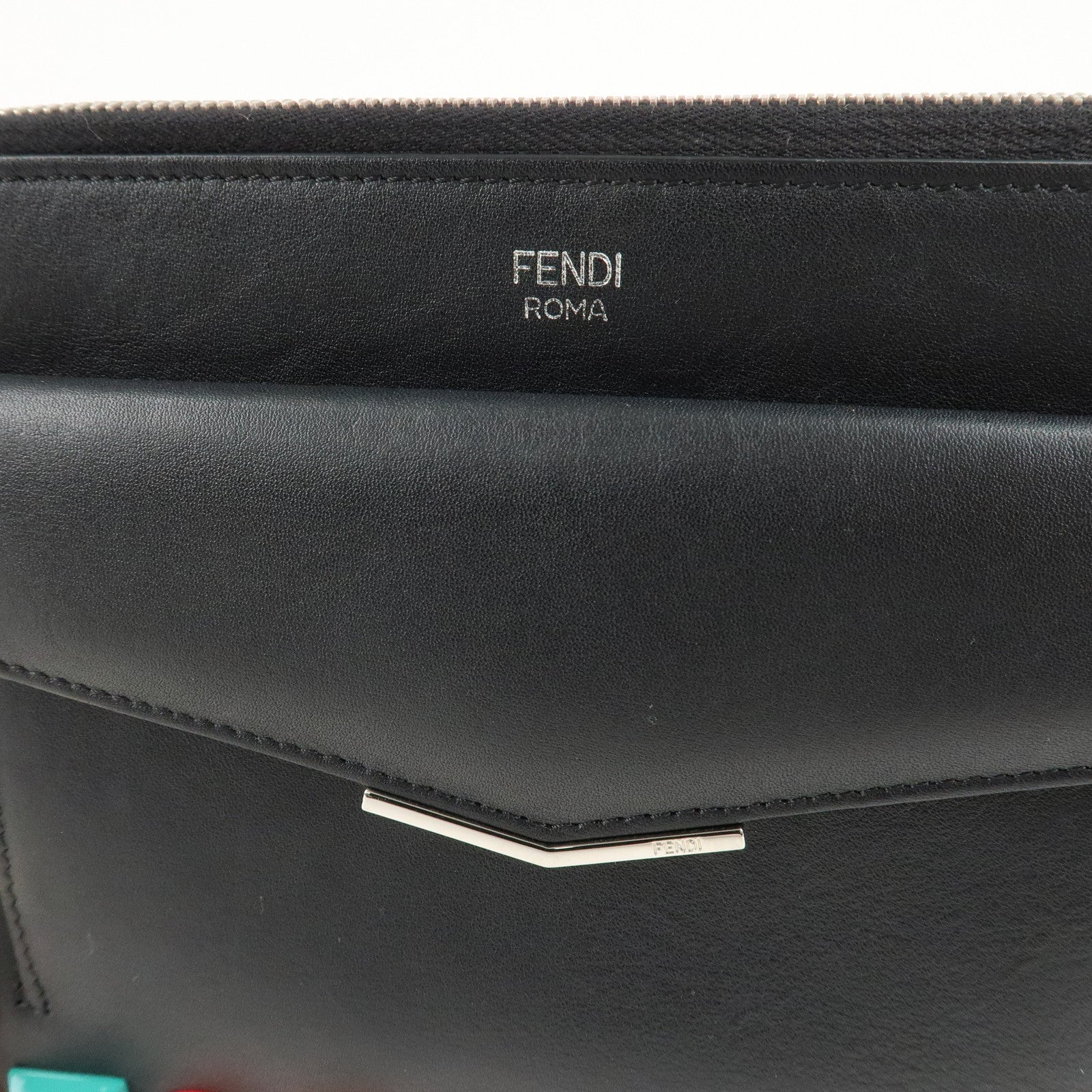 FENDI Leather Toujours Multi-Studs Shoulder Bag Black 8M0369