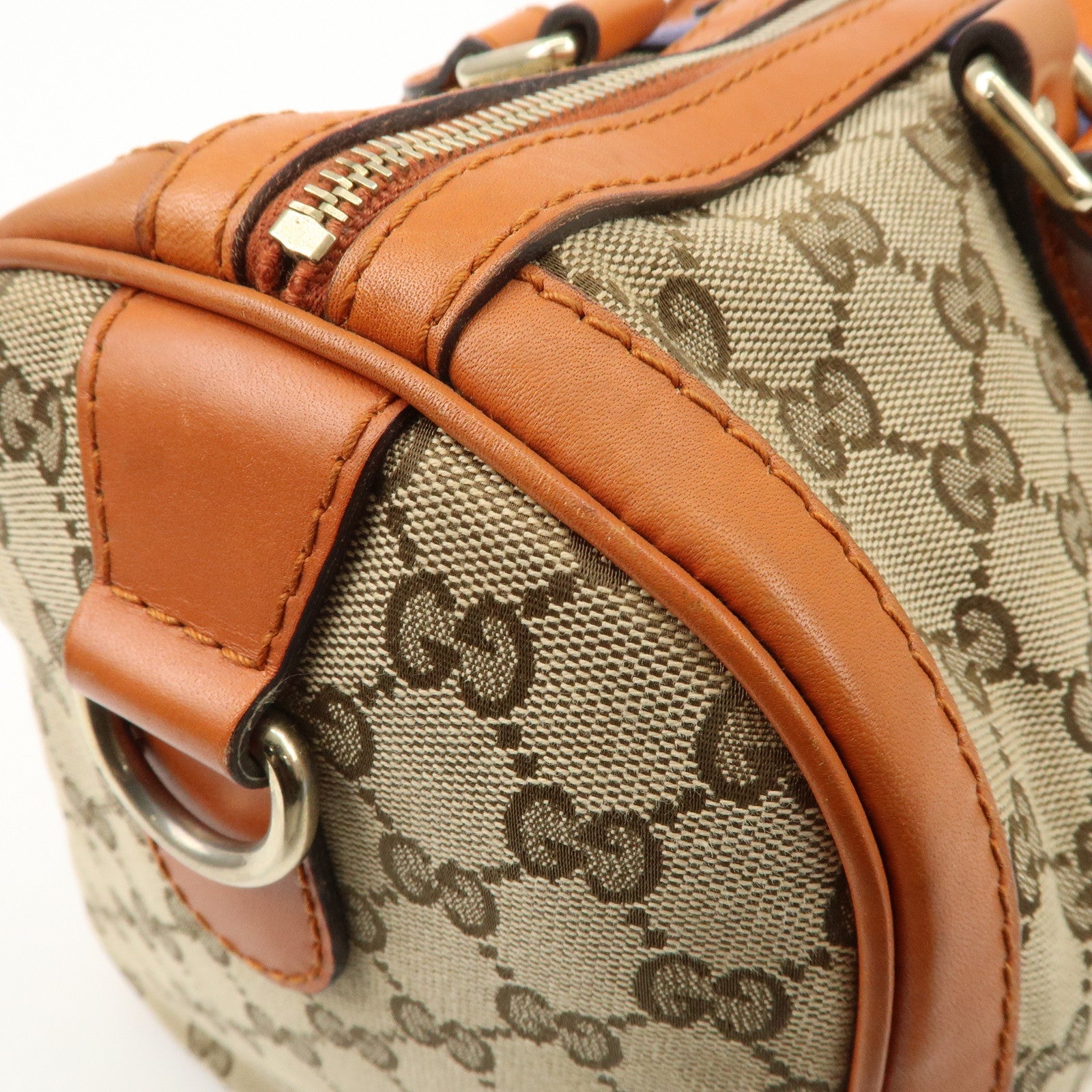 GUCCI Sherry GG Canvas Leather 2Way Boston Bag Orange 247205 Used