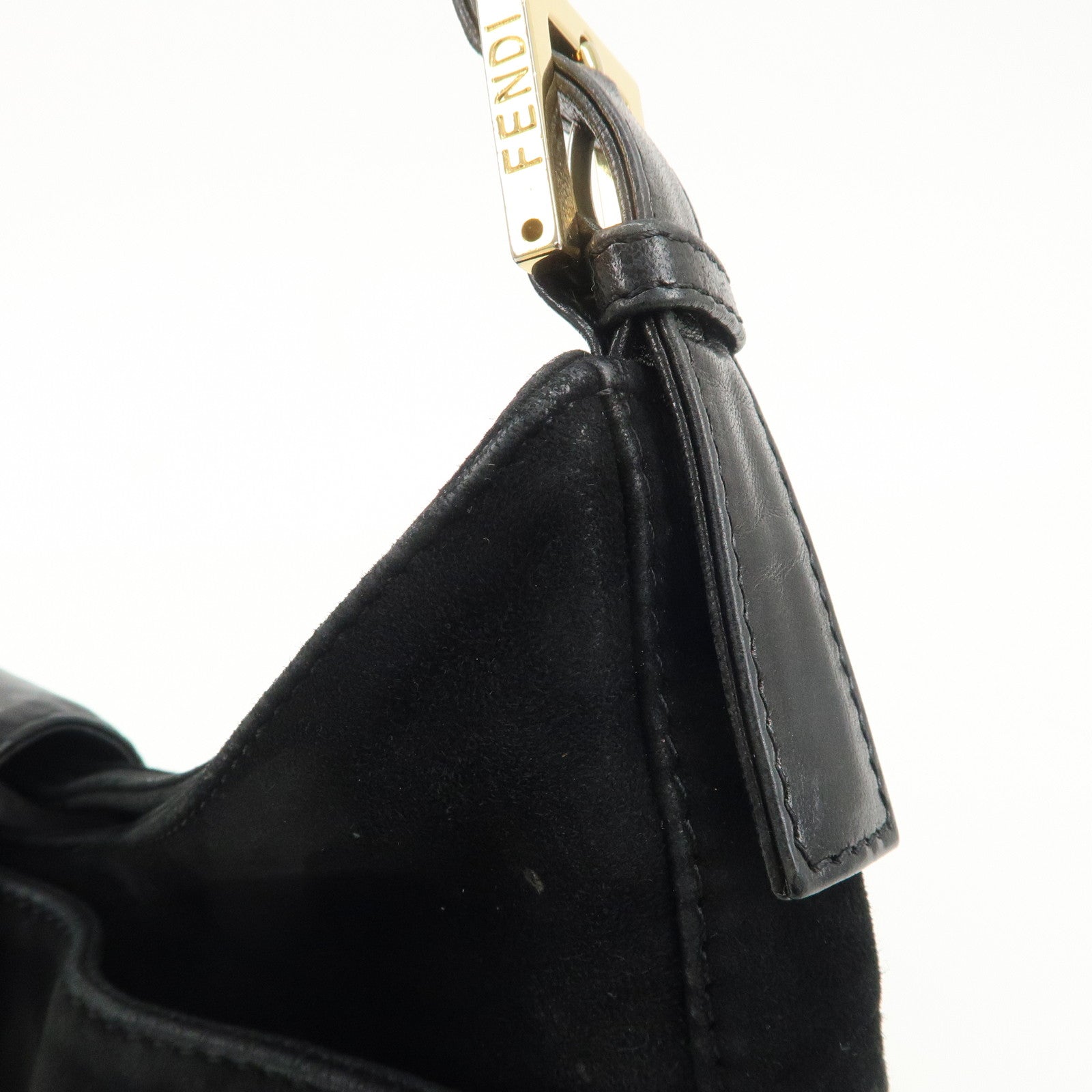 FENDI Suede Leather Shoulder Bag Black 26569 Used