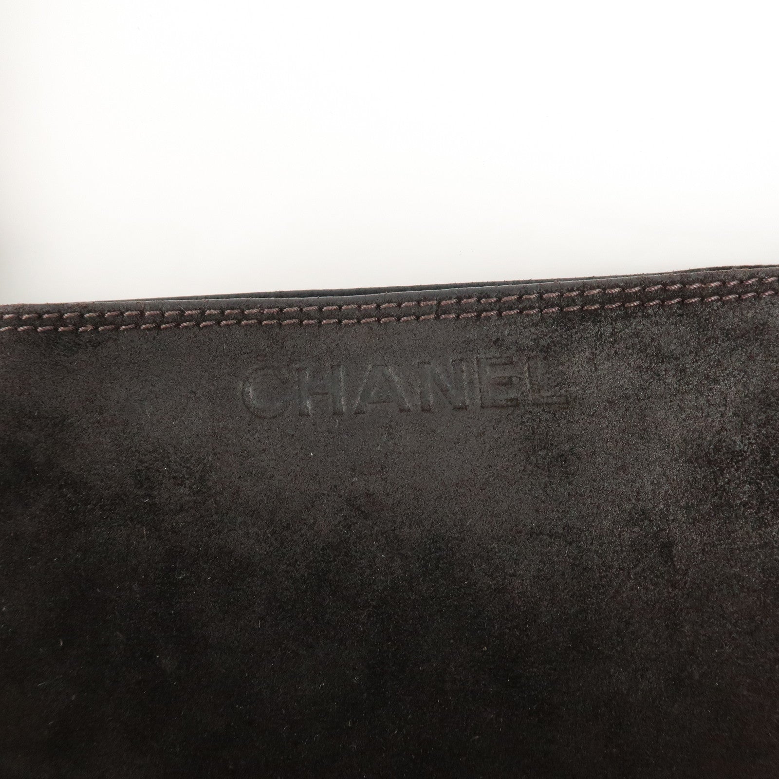 CHANEL Suede Logo Shoulder Bag Crossbody Bag Dark Brown Used