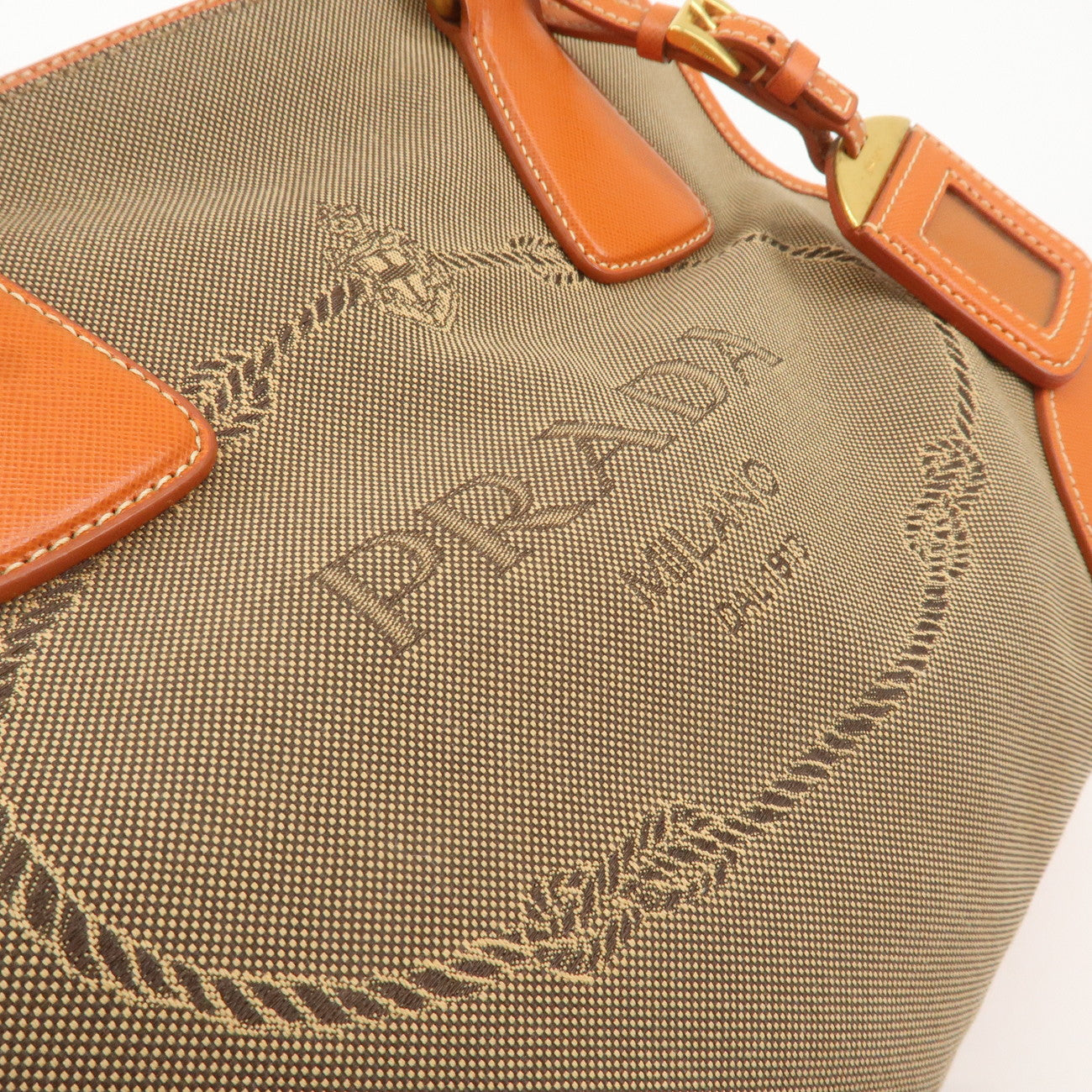 PRADA Logo Jacquard Leather 2Way Shoulder Hand Bag Orange WS7329