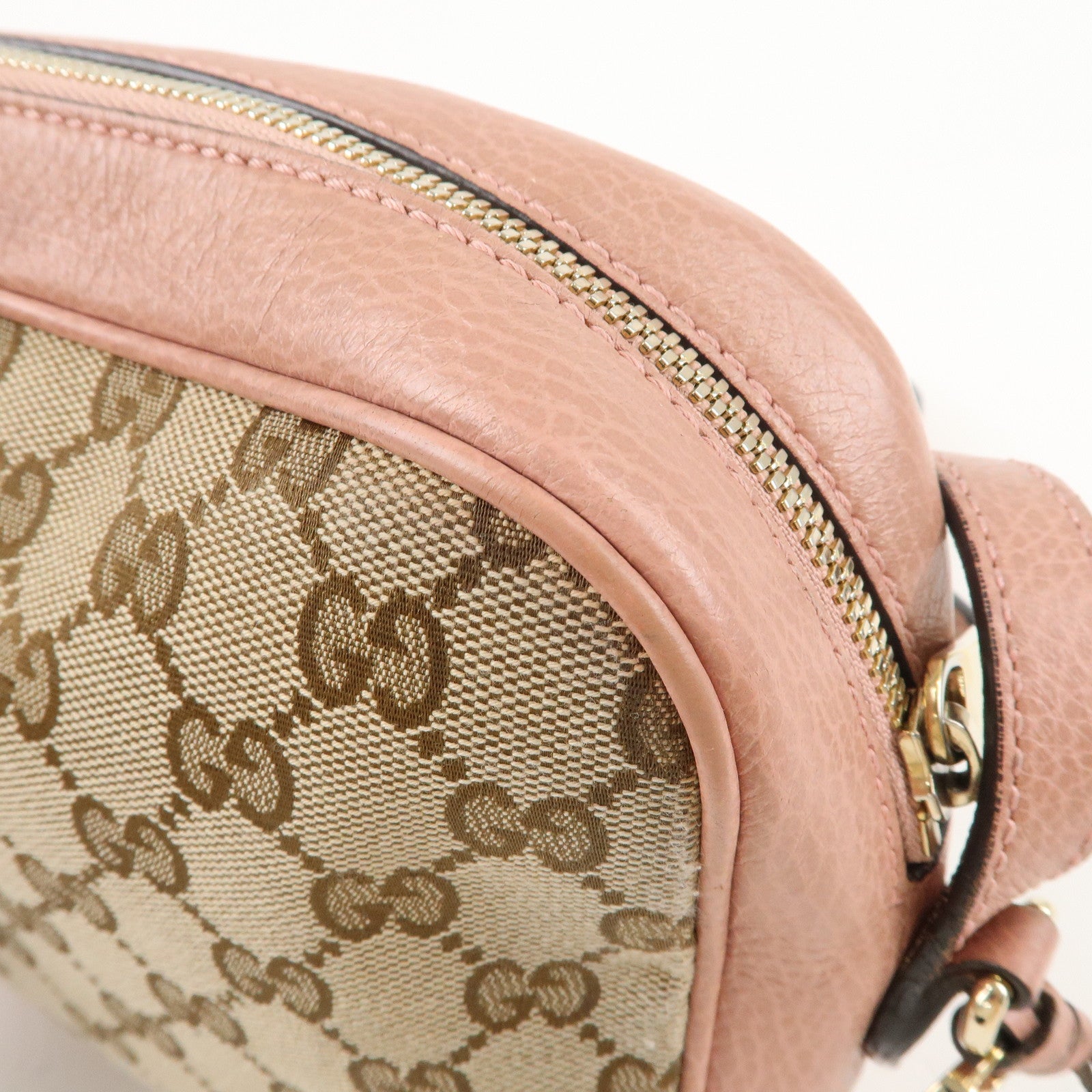 GUCCI GG Canvas Leather Shoulder Bag Beige Pink 449413