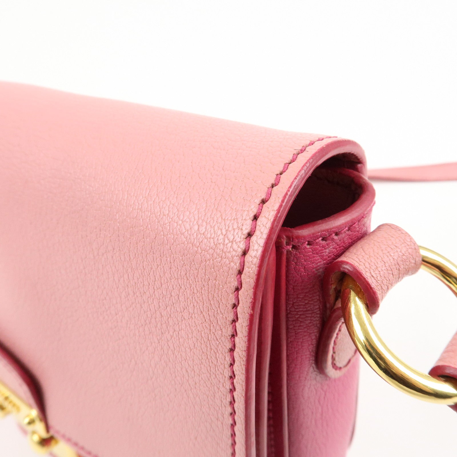 MIU MIU Madras Leather Bicore bicolor Shoulder Bag Pink Used