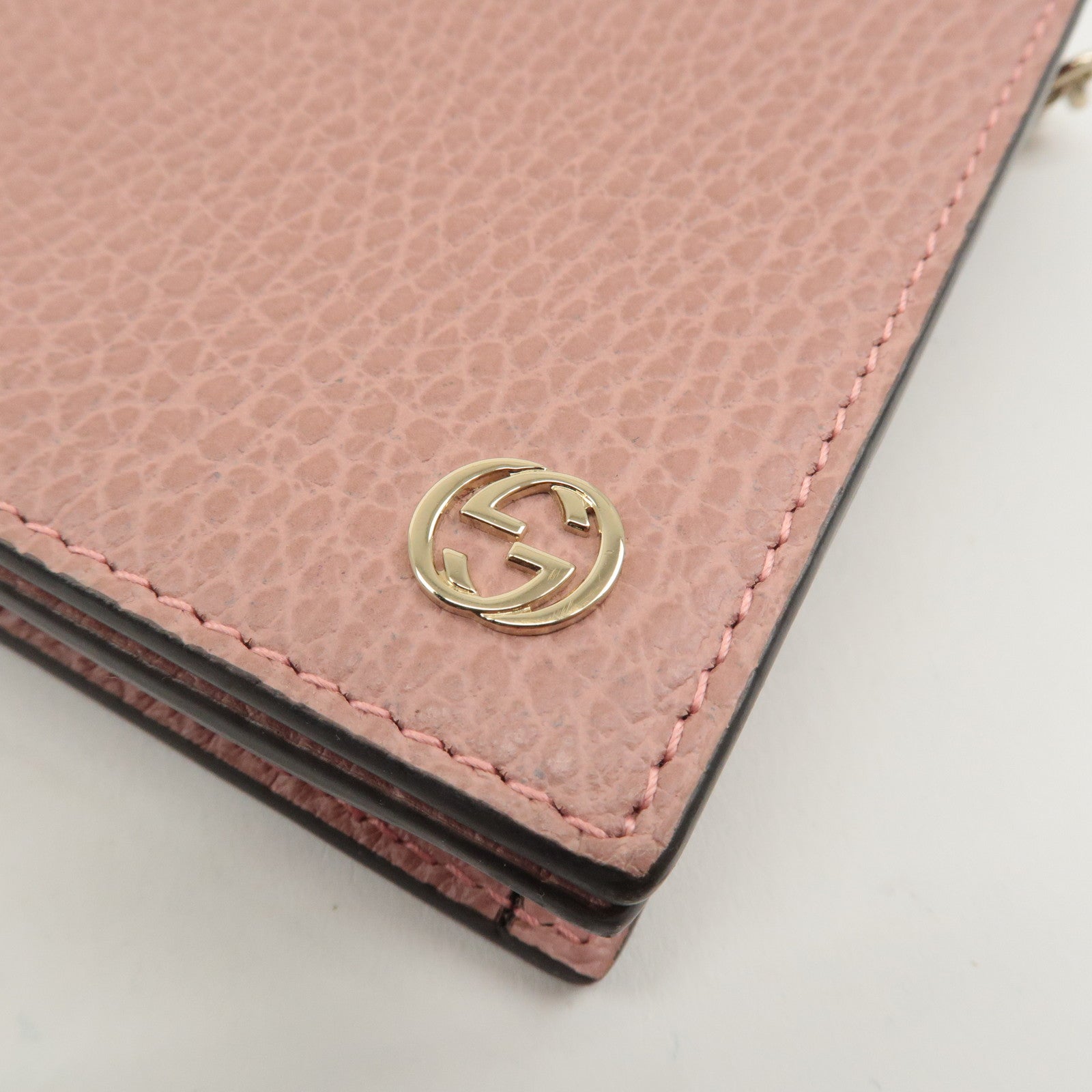 GUCCI Interlocking G Leather Chain Wallet Pink 466506