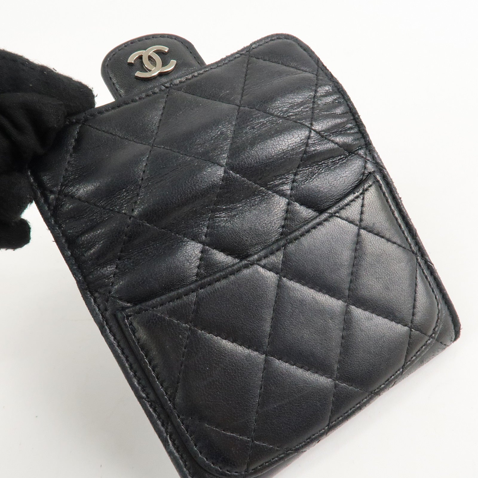 CHANEL Matelasse Lamb Skin Card Case Black AP0214 Used