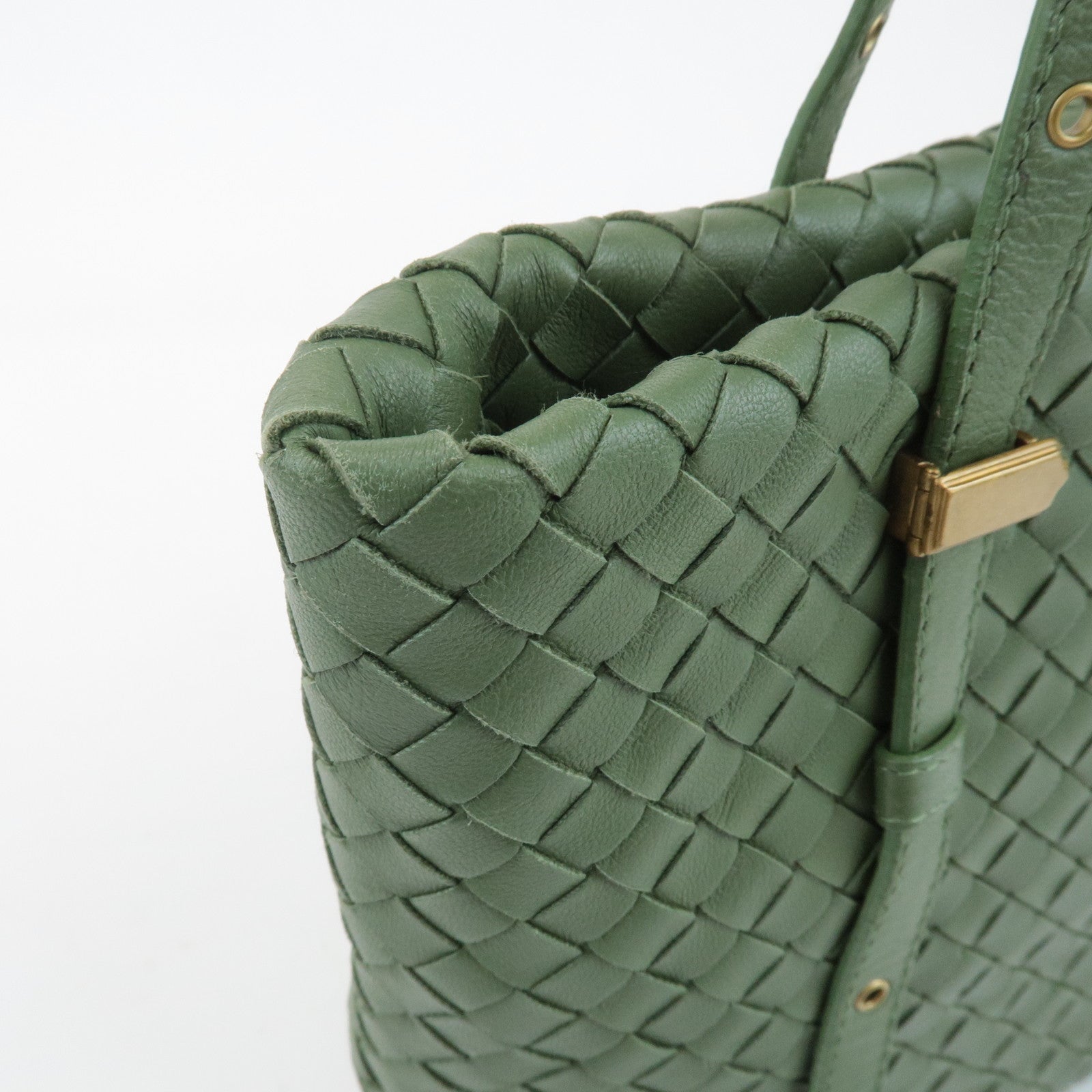 BOTTEGA VENETA Intrecciato Leather Tote Shoulder Bag Green 162937