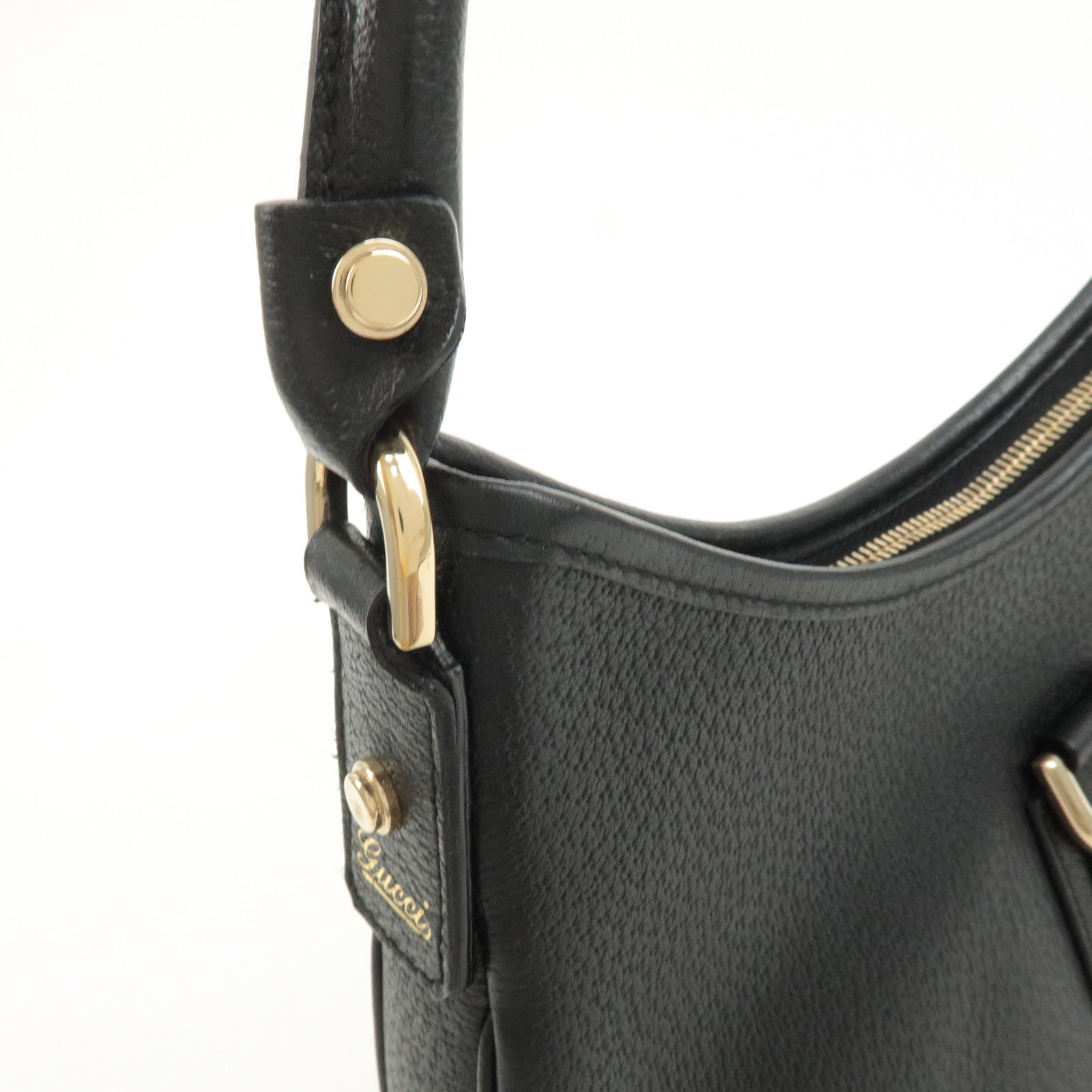 GUCCI Abbey Leather Shoulder Bag Black Gold HDW 130738