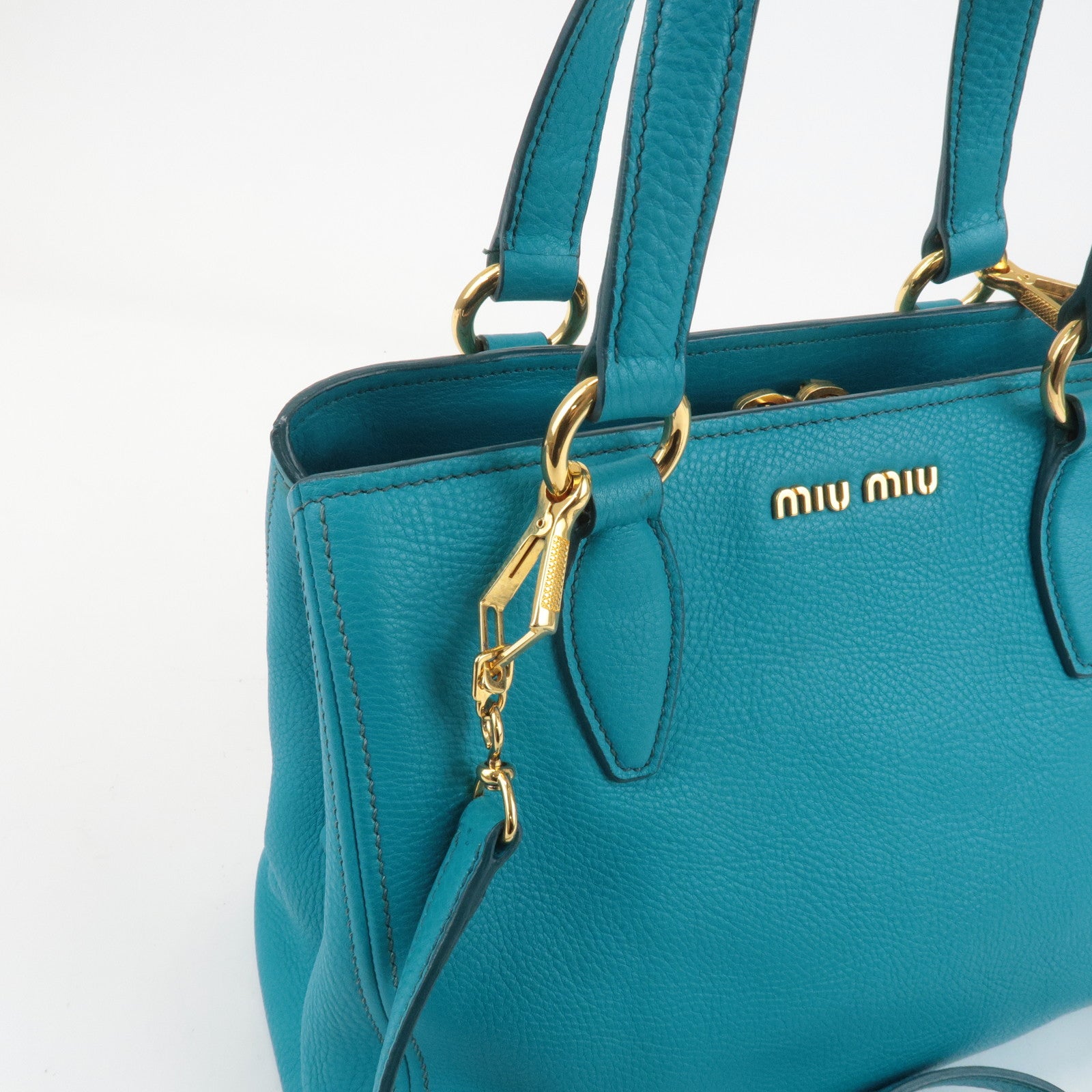 MIU MIU Leather Vitello Caribbean 2Way Shoulder Bag Blue RT0757 Used