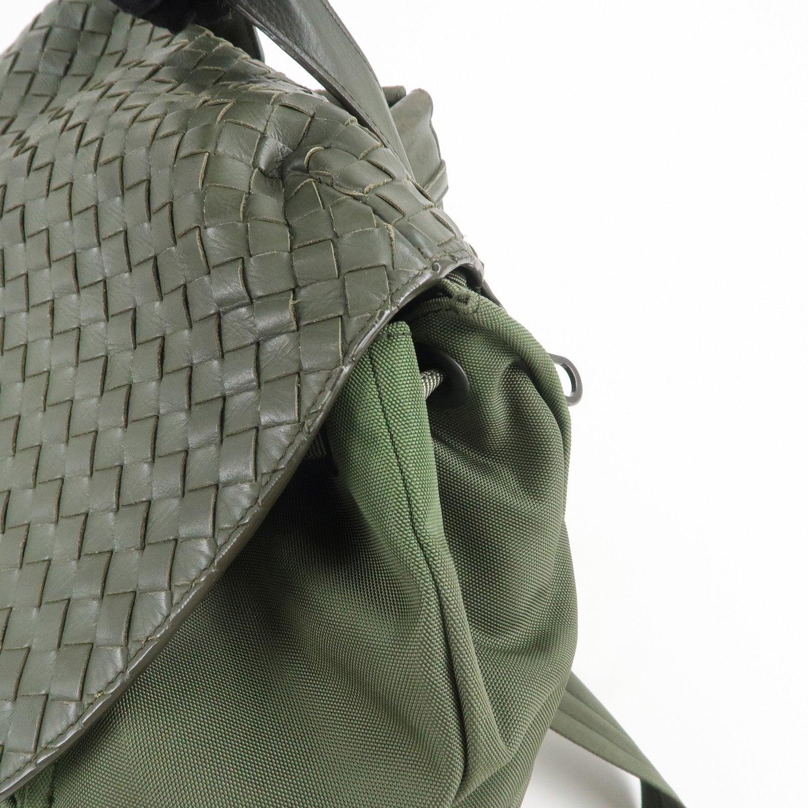 BOTTEGA VENETA Intrecciato Canvas Leather Backpack Rucksack Khaki