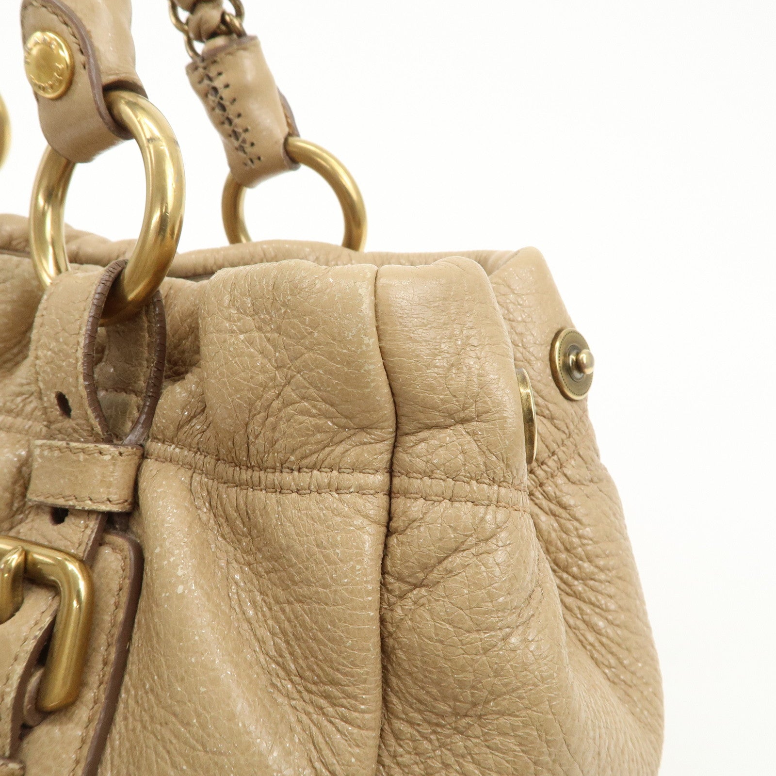 PRADA Leather Chain Shoulder Bag Beige