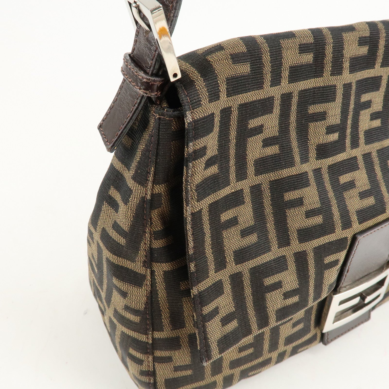 FENDI Mamma Baguette Zucca Canvas Leather Shoulder Bag 26325 Used