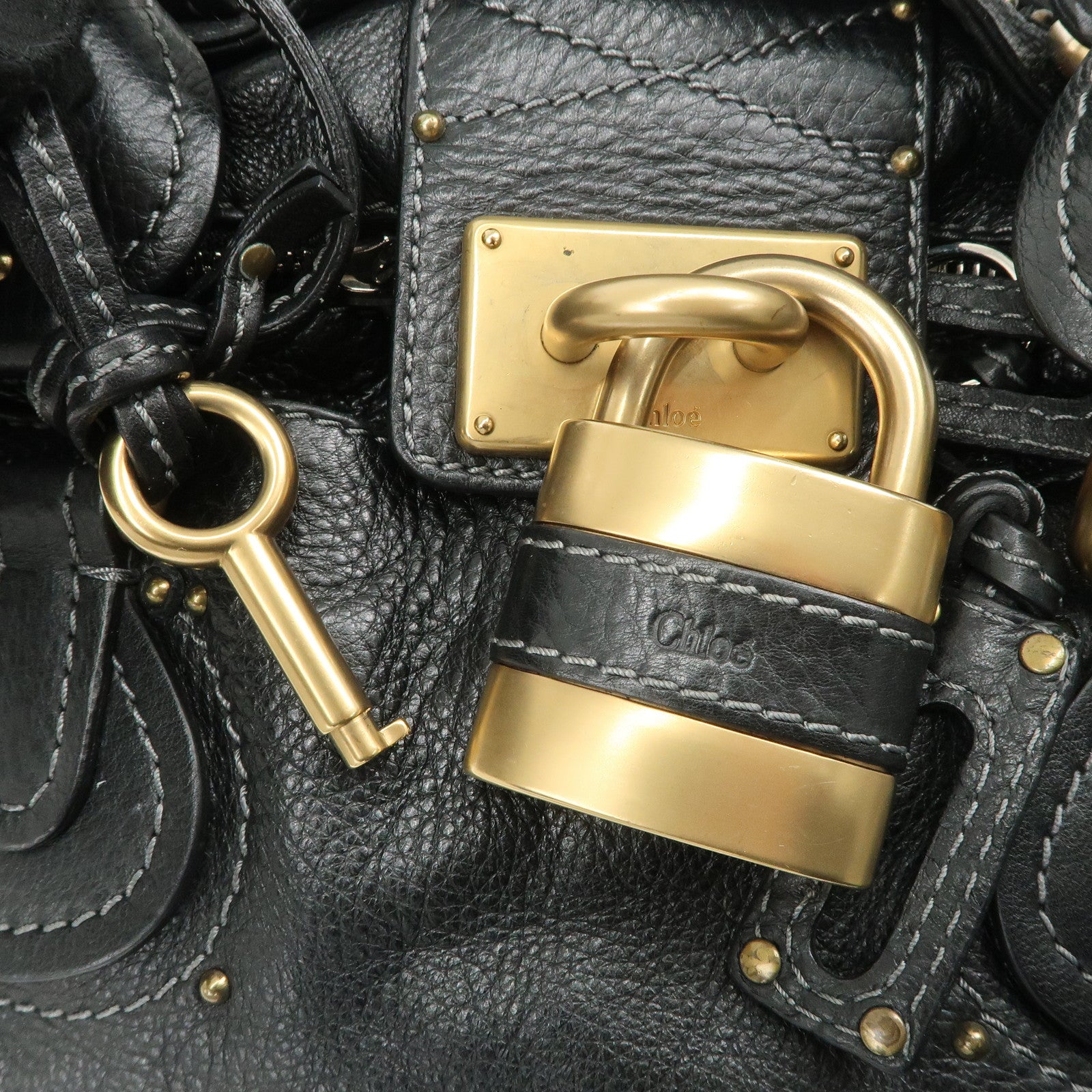 Chloe Paddington Leather Hand Bag Black Gold Hardware