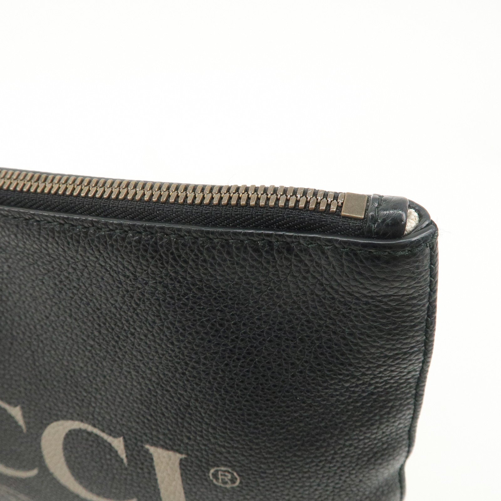 GUCCI Sherry Leather Portfolio Clutch Bag Medium Black 572770 Used