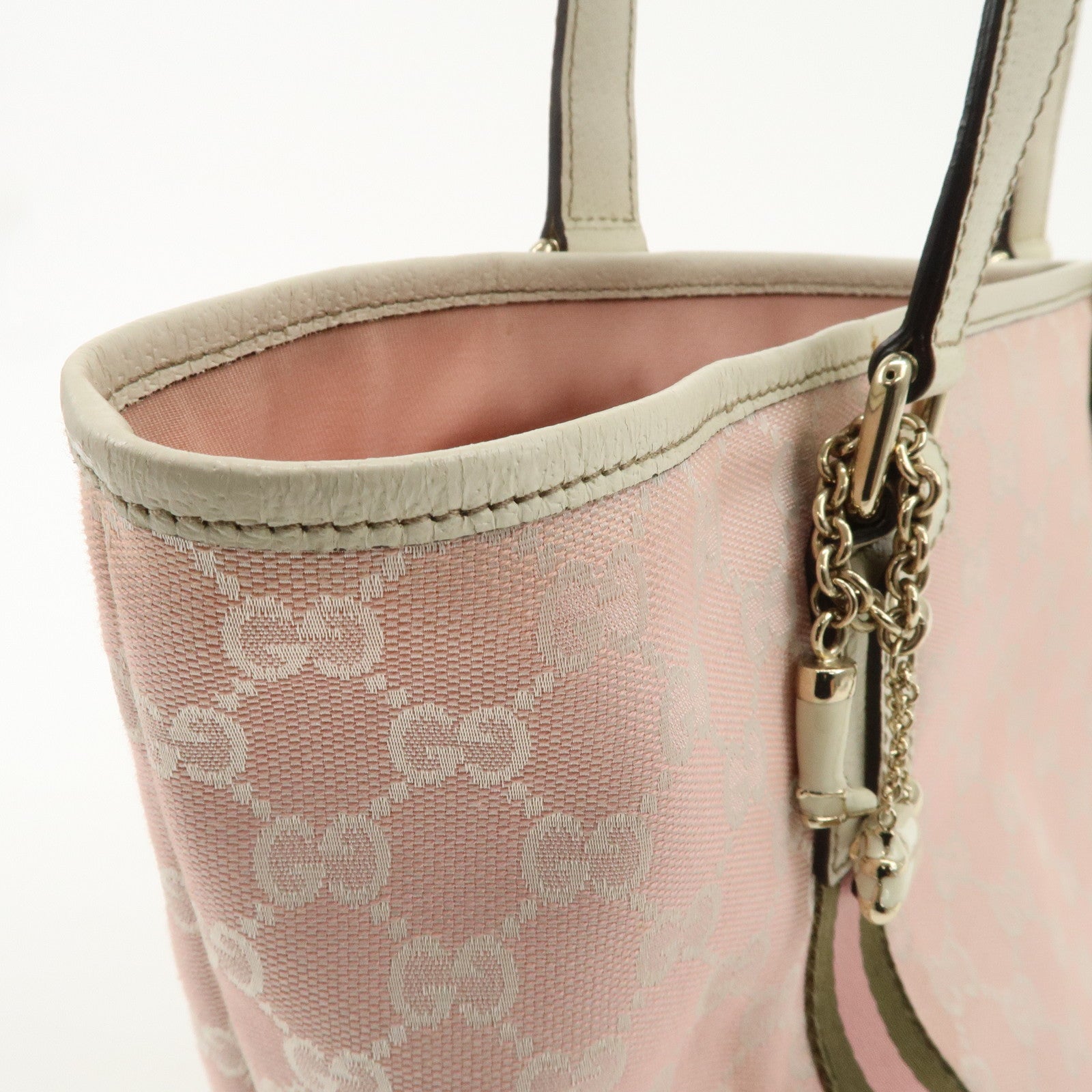 GUCCI Sherry GG Canvas Leather Tote Bag Pink Ivory 137396