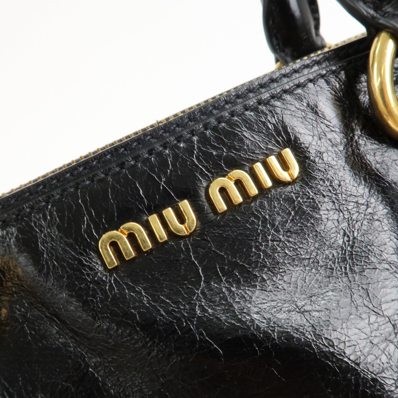 MIU MIU Leather 2Way Bag Hand Bag Shoulder Bag Black RN1091 Used