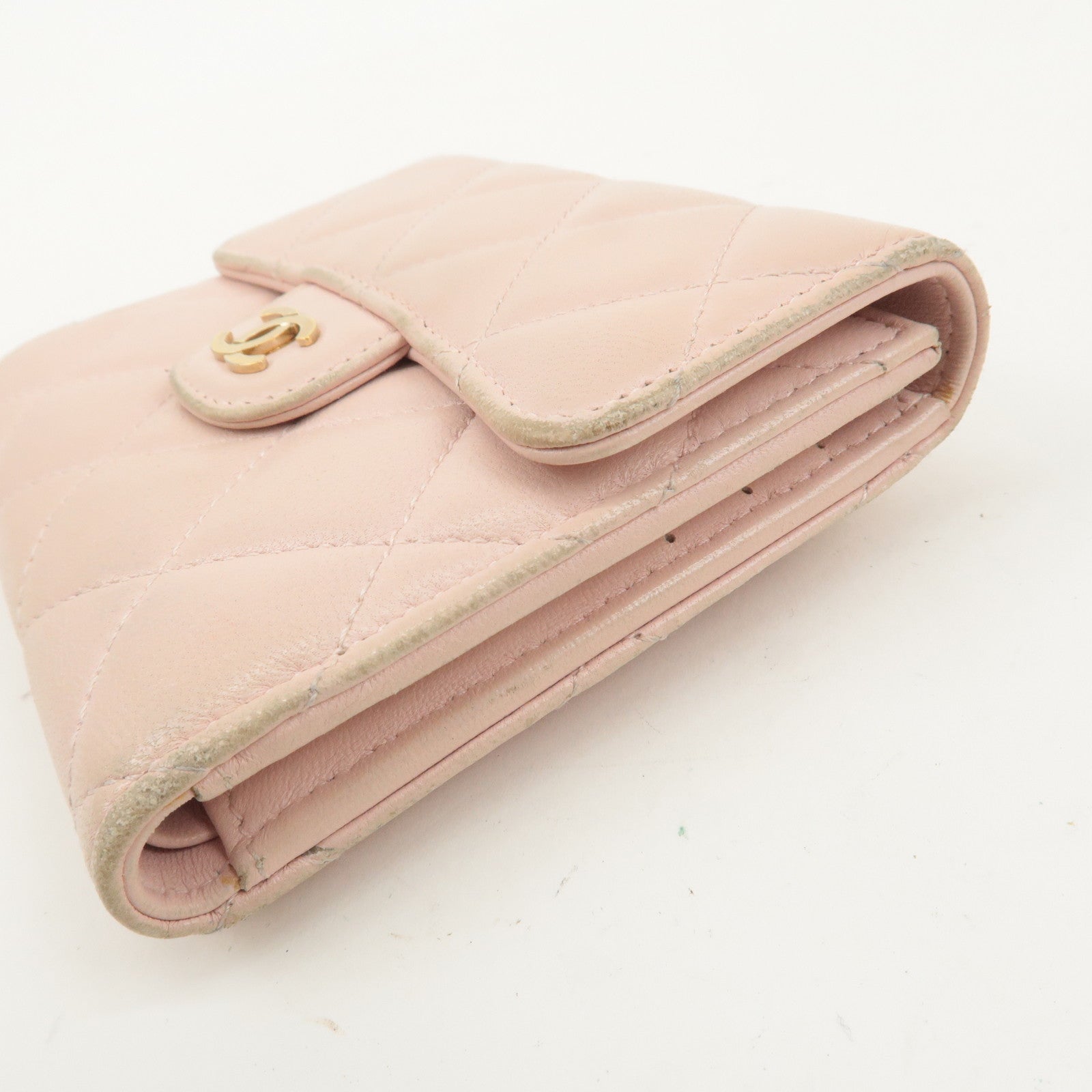 CHANEL Matelasse Lamb Skin Small Bi-fold Wallet Pink AP0231