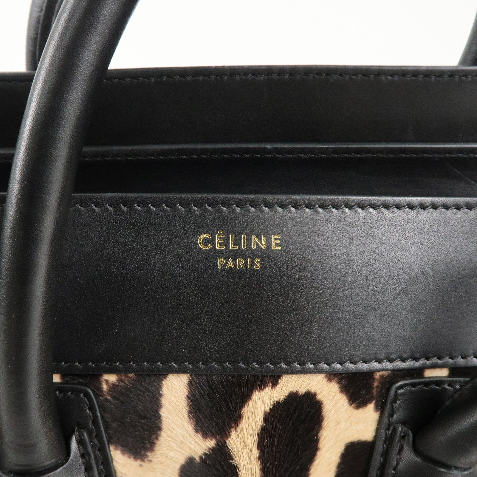 CELINE Mini Shopper Unborn Calf Leather Luggage Leopard 165213 Used