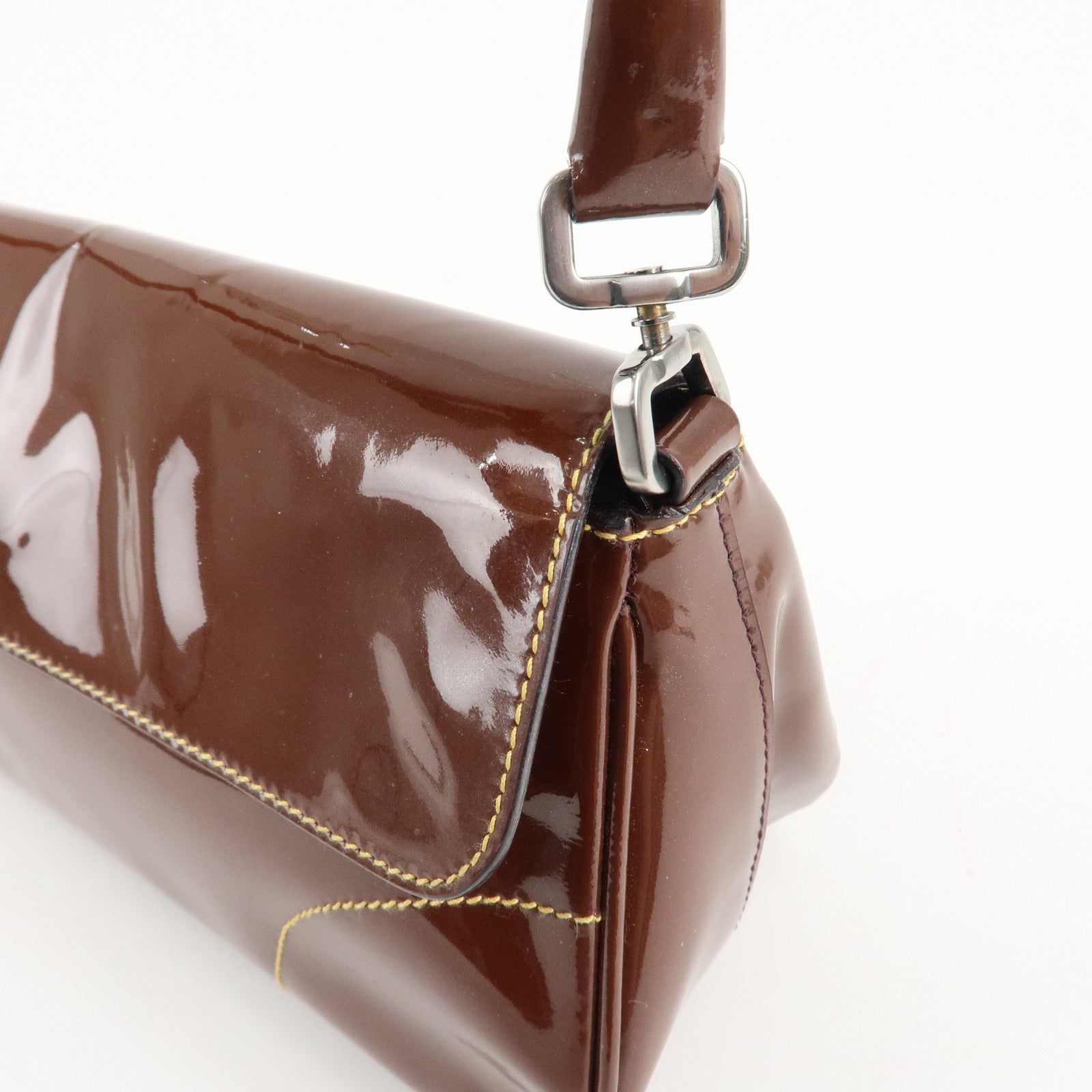 PRADA Patent Leather Shoulder Bag Brown