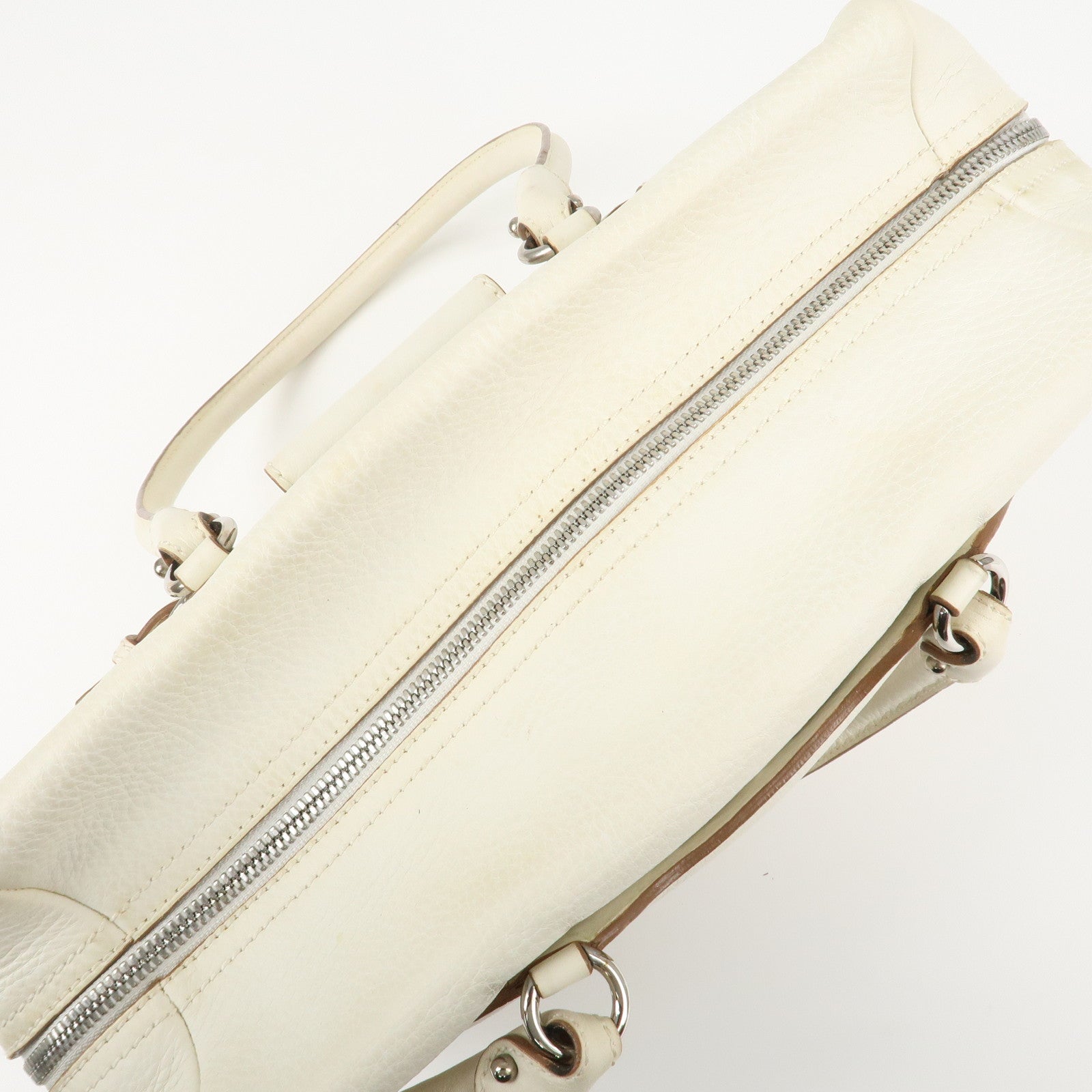 Ferragamo Gancini Leather Shoulder Bag Hand Bag White Used