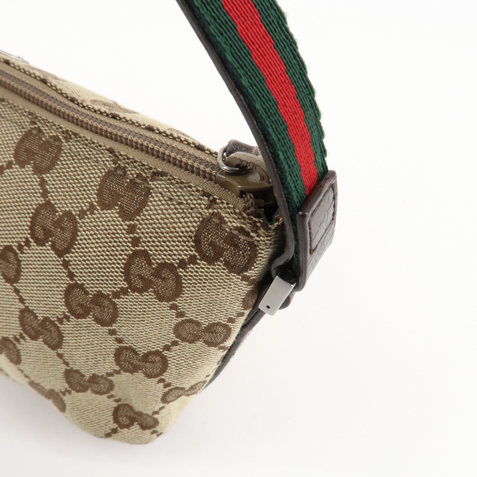 GUCCI Sherry GG Canvas Leather Accessory Pouch Hand Bag 141809 Used