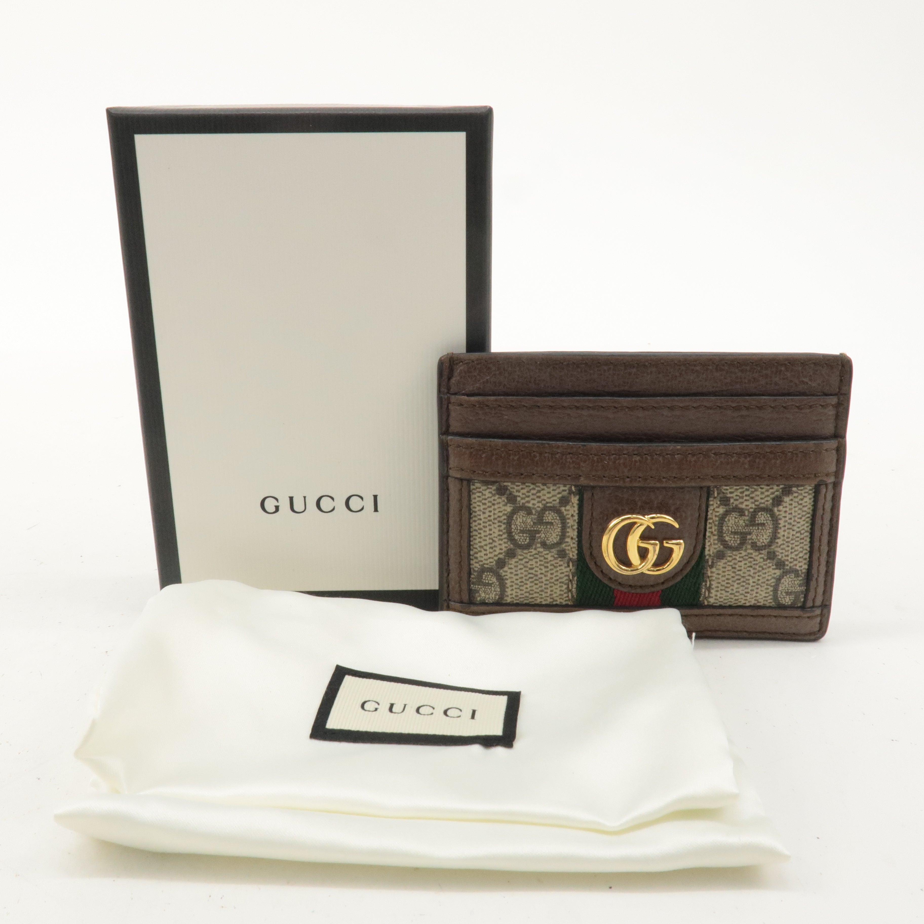 GUCCI Ophidia GG Supreme Leather Card Case Beige Brown 523159