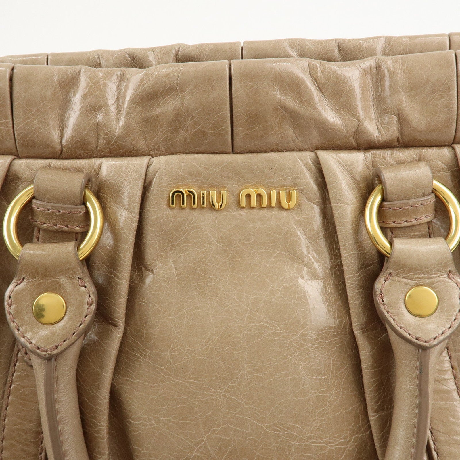 MIU MIU Leather 2Way Hand Bag Shoulder Bag Beige Gold HDW Used