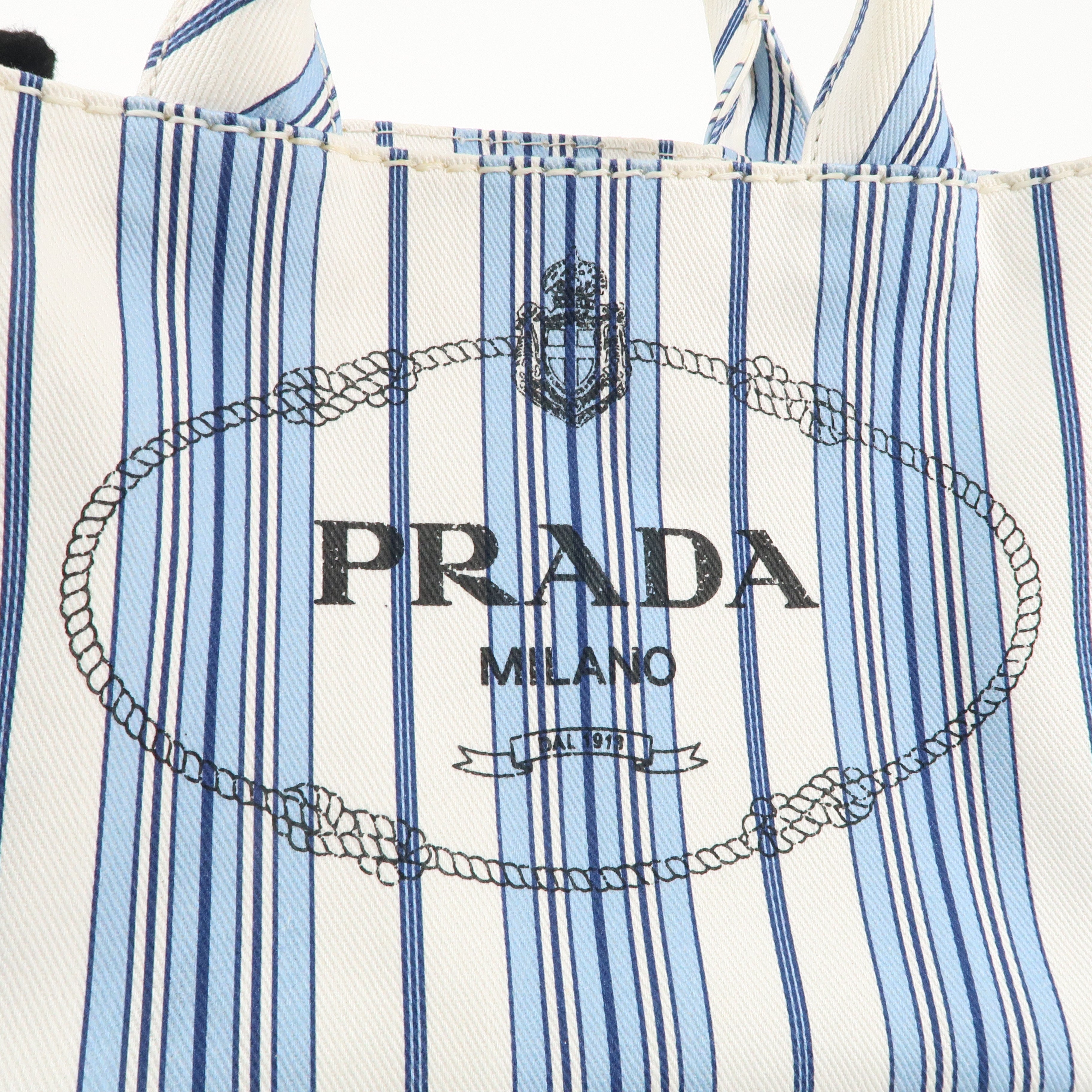 PRADA Canapa Canvas Mini Stripe 2Way Bag Hand Bag White Blue