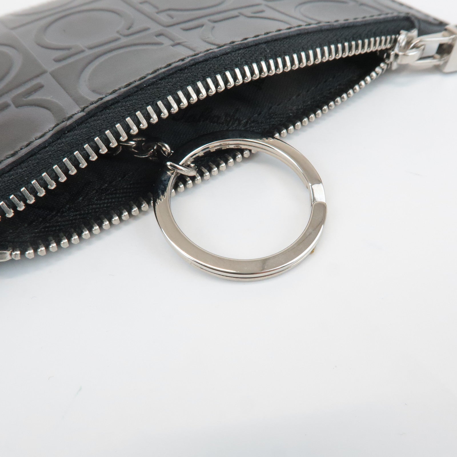 Ferragamo Gancini Leather Coin Case with Key Ring Black Used