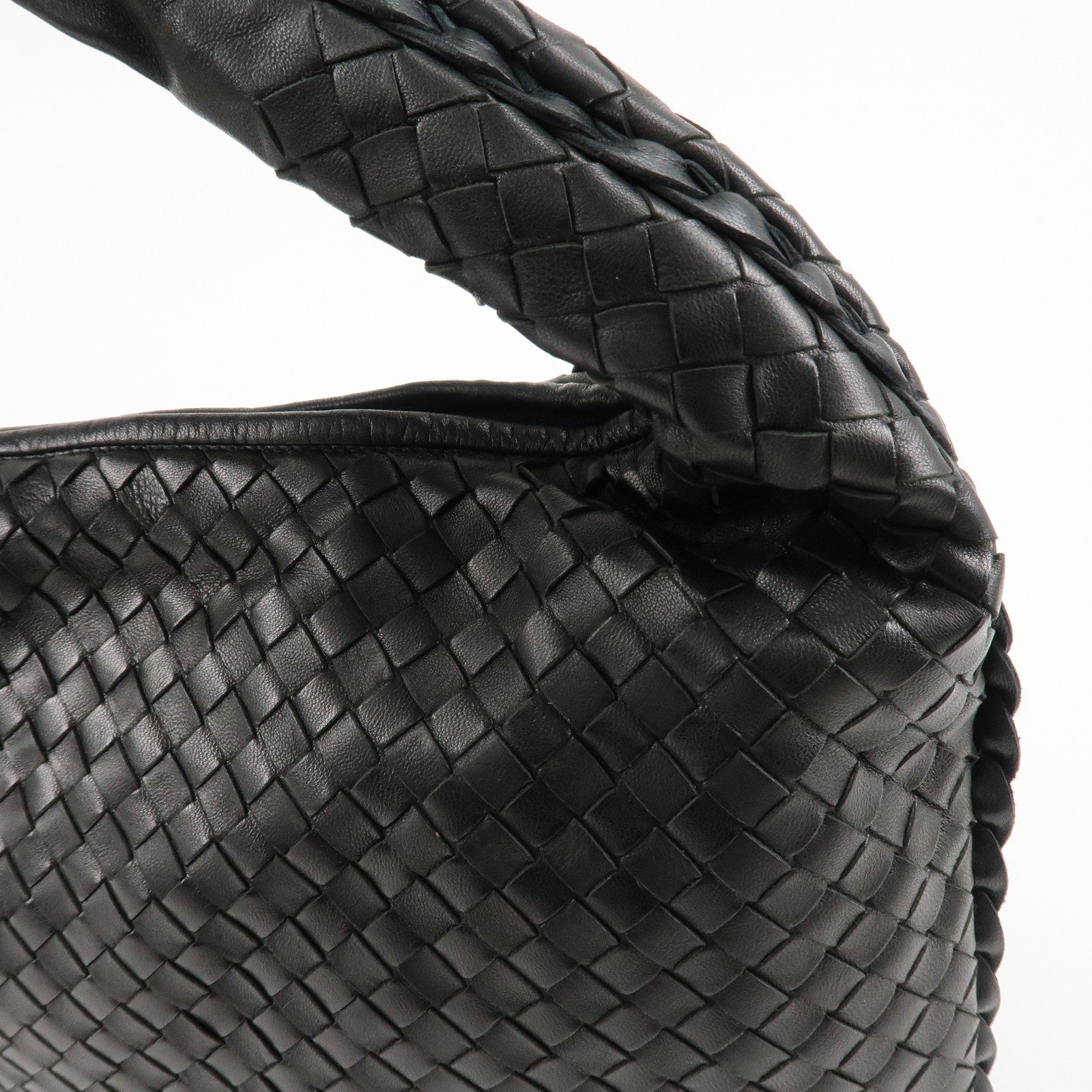 BOTTEGA VENETA Hobo Intrecciato Leather Shoulder Bag Black 115653