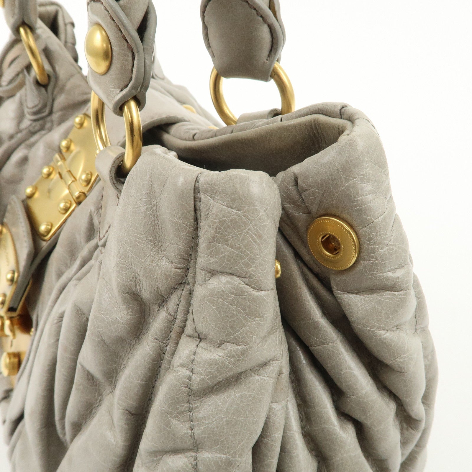 MIU MIU Matelasse Leather 2Way Bag Shoulder Bag Hand Bag Gray Used