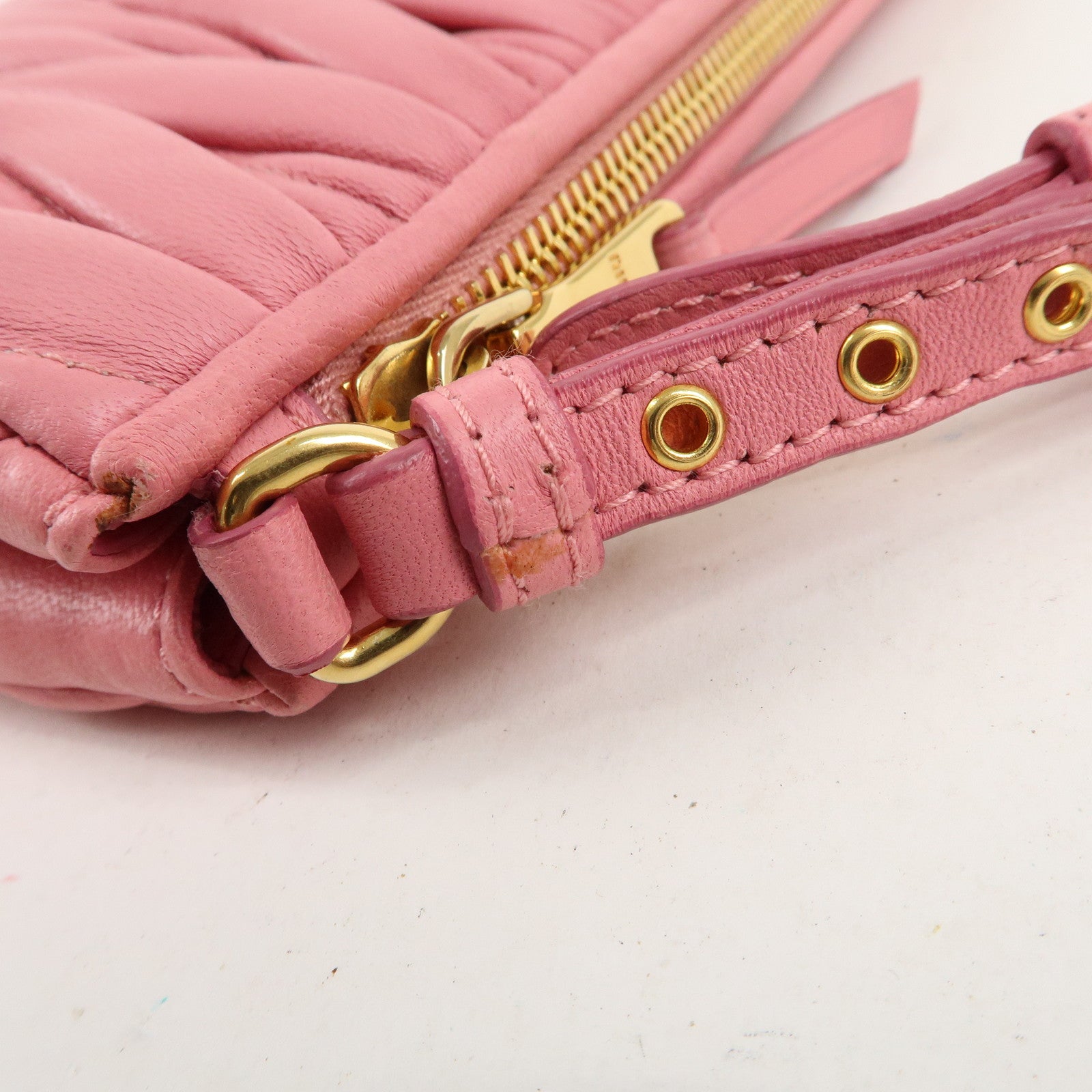 MIU MIU Matelasse Leather Pouch Clutch Bag Pink 5N1455